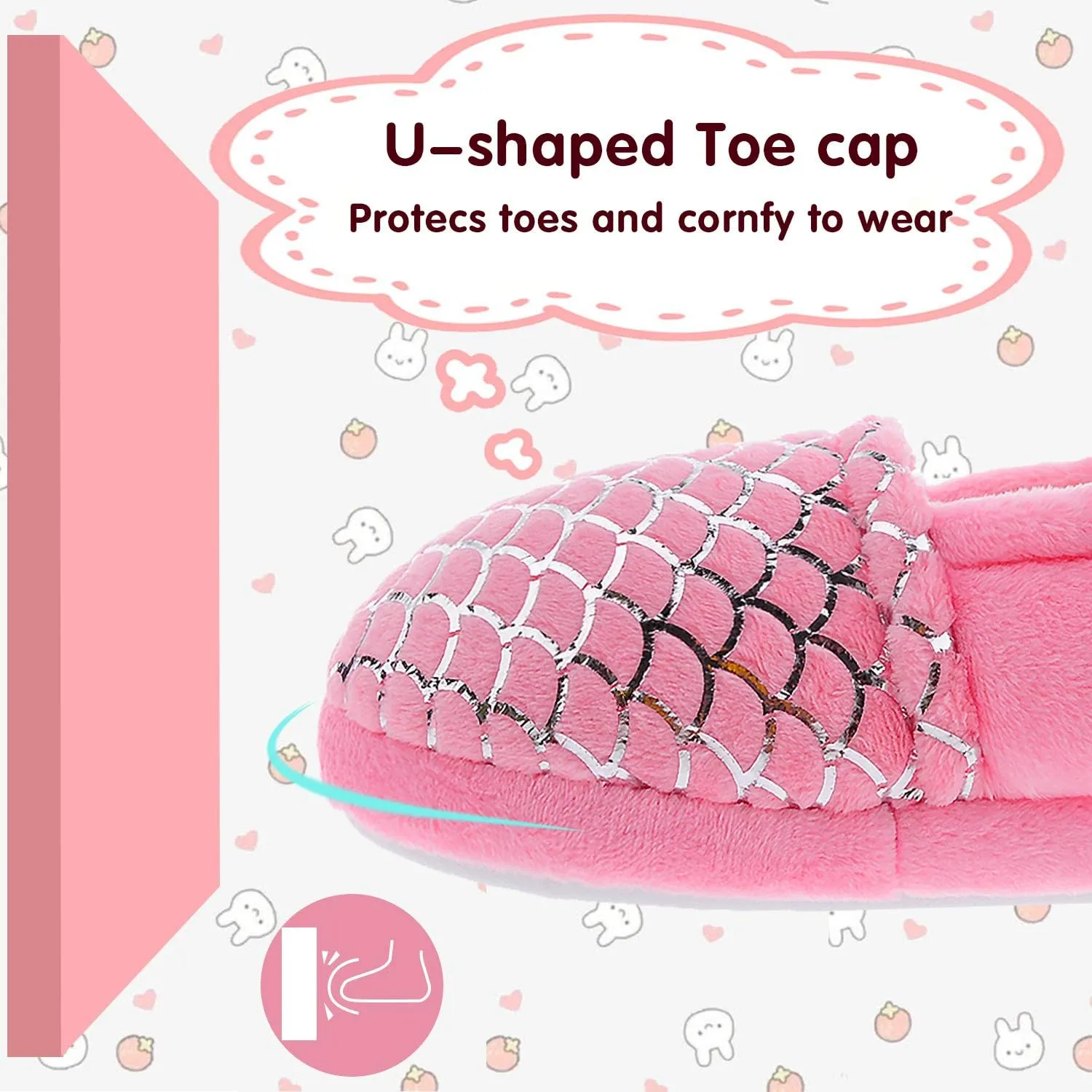 shoeslocker Girls Mermaid Slippers Princess Pink House Slippers for Little Kids