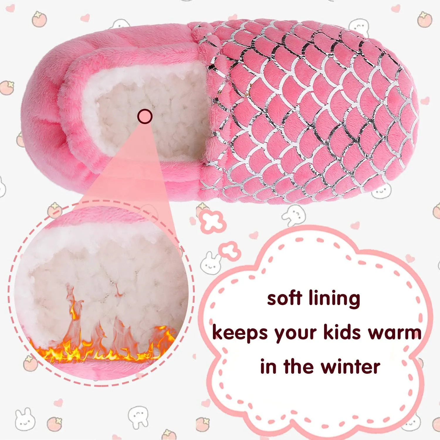 shoeslocker Girls Mermaid Slippers Princess Pink House Slippers for Little Kids