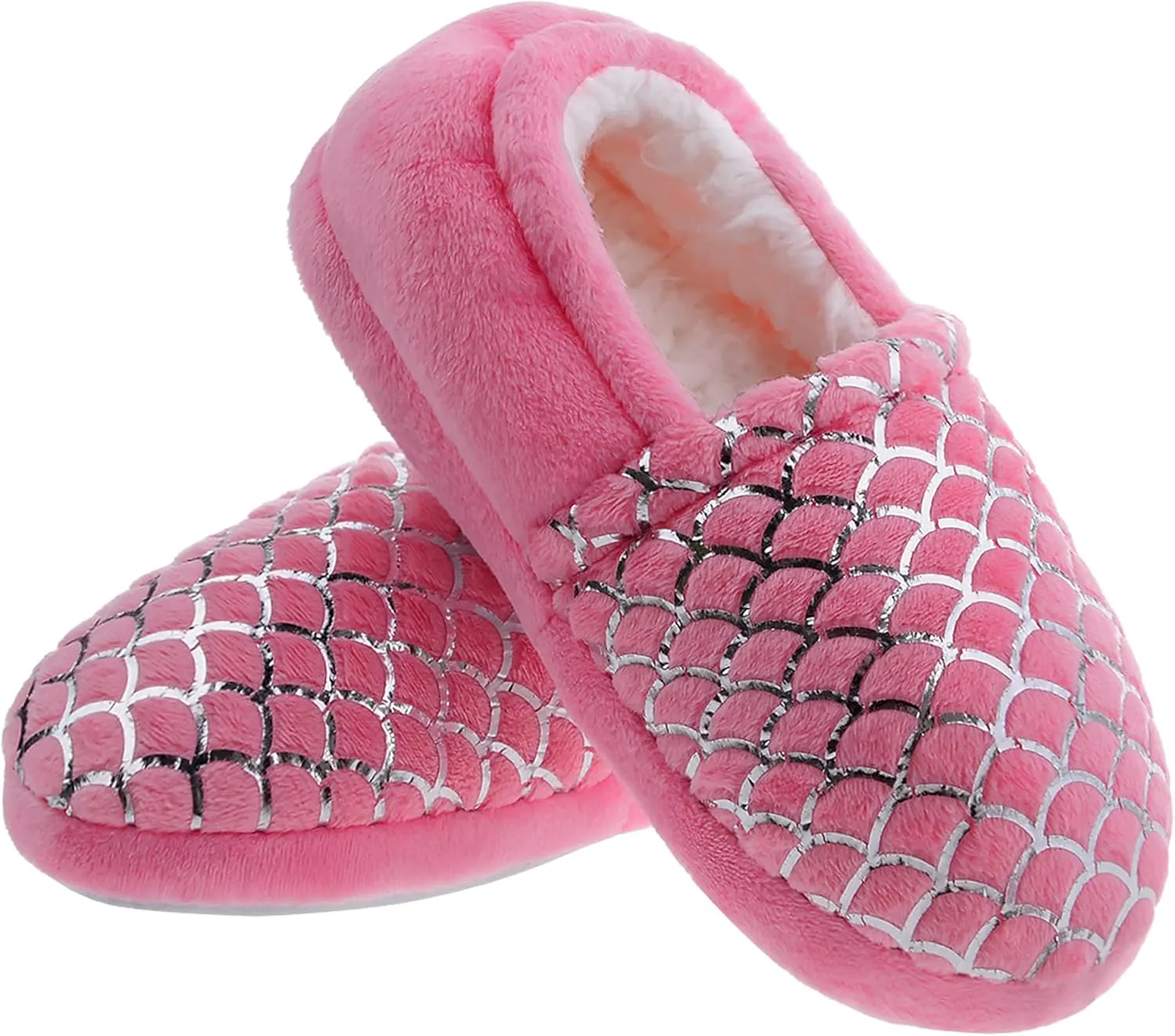 shoeslocker Girls Mermaid Slippers Princess Pink House Slippers for Little Kids