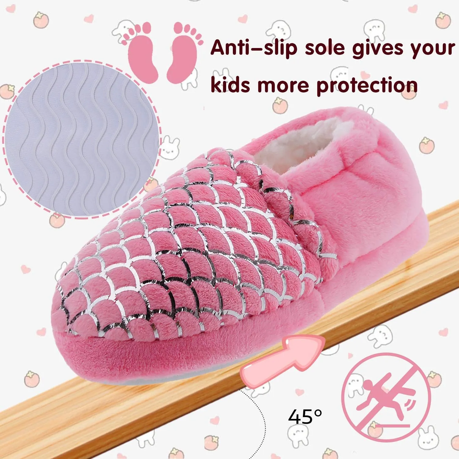 shoeslocker Girls Mermaid Slippers Princess Pink House Slippers for Little Kids