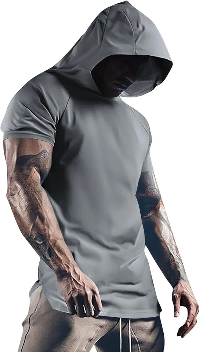 Short Sleeve Hoodies for Men Loose Fit Workout Quick Dry Moisture Wicking Mesh Athletic Lightweight Hooded T-Shirt Plain