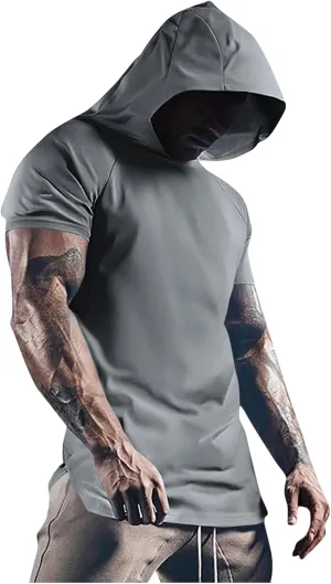 Short Sleeve Hoodies for Men Loose Fit Workout Quick Dry Moisture Wicking Mesh Athletic Lightweight Hooded T-Shirt Plain