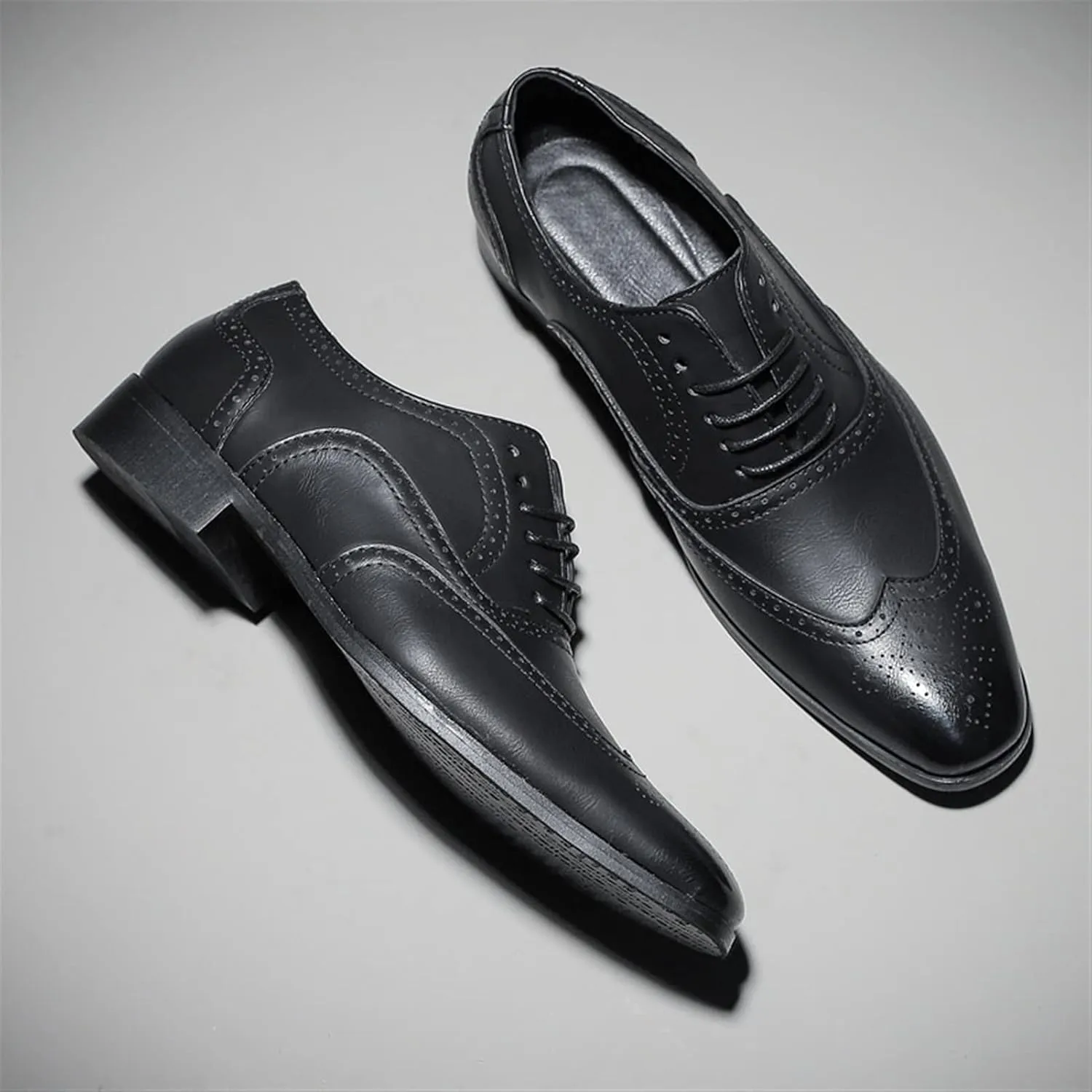 Single Season Dress Oxford Shoes for Men Lace Up Brogue Embossed Burnished Wing Tip Vegan Leather Rubber Sole Anti-Slip Non Slip Resistant Business Very Popular Among Young People