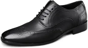 Single Season Dress Oxford Shoes for Men Lace Up Brogue Embossed Burnished Wing Tip Vegan Leather Rubber Sole Anti-Slip Non Slip Resistant Business Very Popular Among Young People