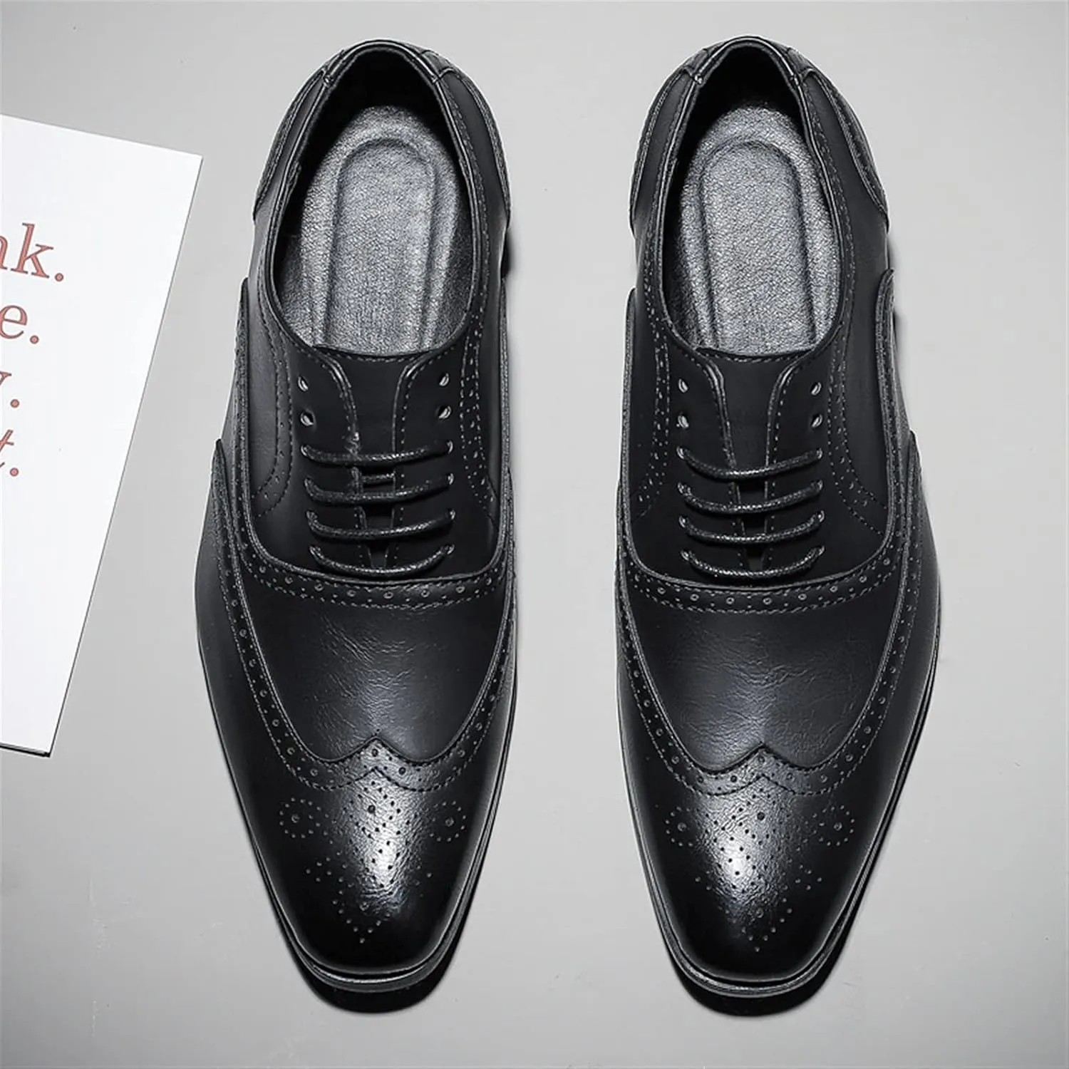 Single Season Dress Oxford Shoes for Men Lace Up Brogue Embossed Burnished Wing Tip Vegan Leather Rubber Sole Anti-Slip Non Slip Resistant Business Very Popular Among Young People