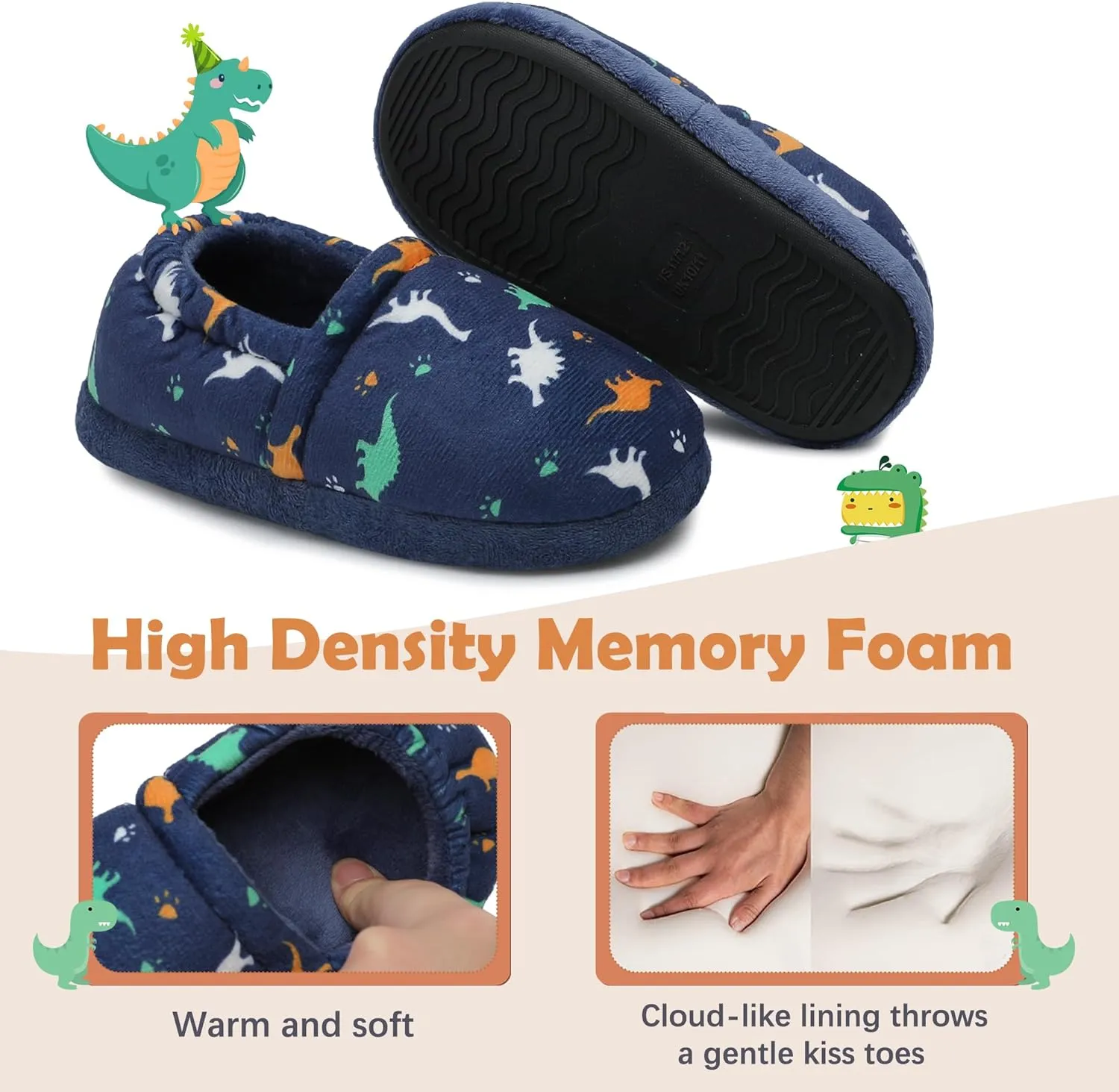 Slippers for Boys Little Big Kid House Shoes Warm Cotton Memory Foam Toddler Boys Slippers with Indoor Outdoor Rubber Sole