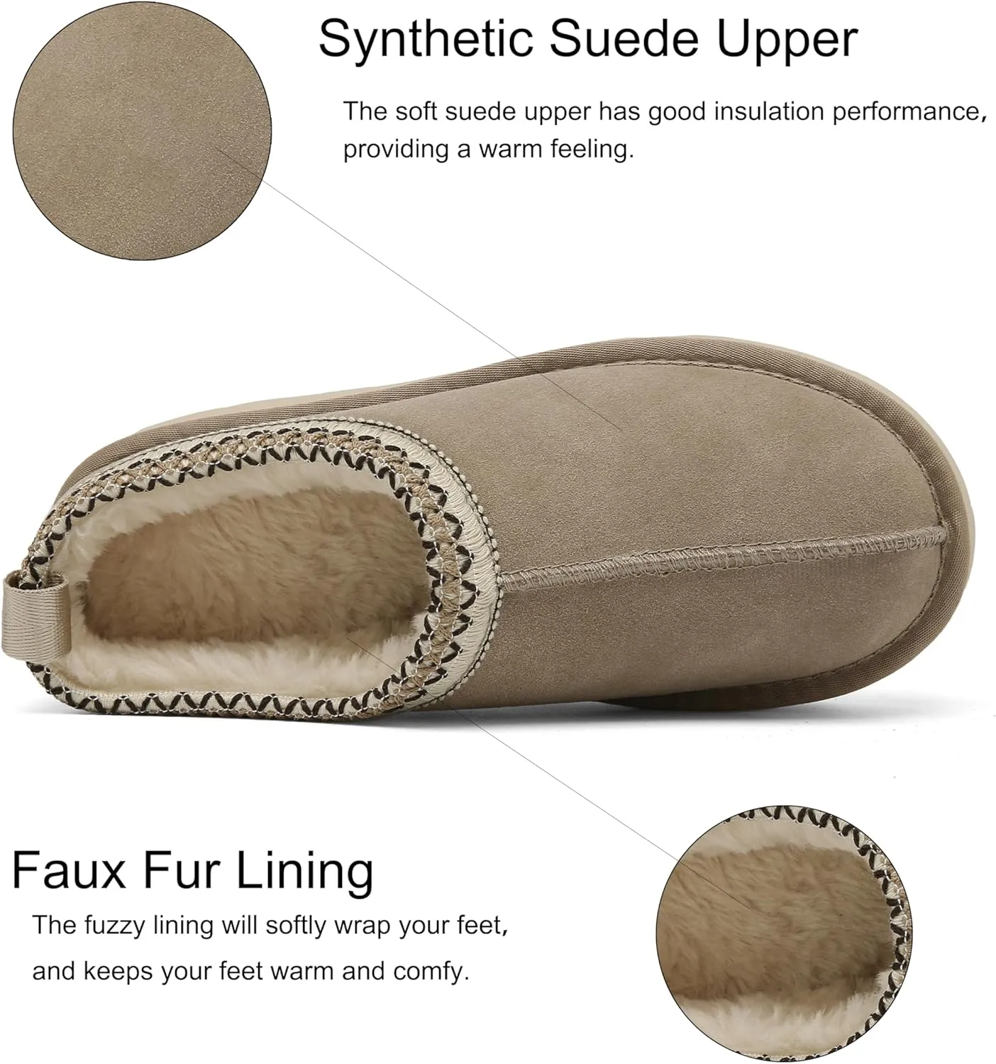 SMajong Women Platform Slippers Mini Snow Boots Thickened Flat Boot Fur Lined Shoes Home Slipper Winter Casual Shoes