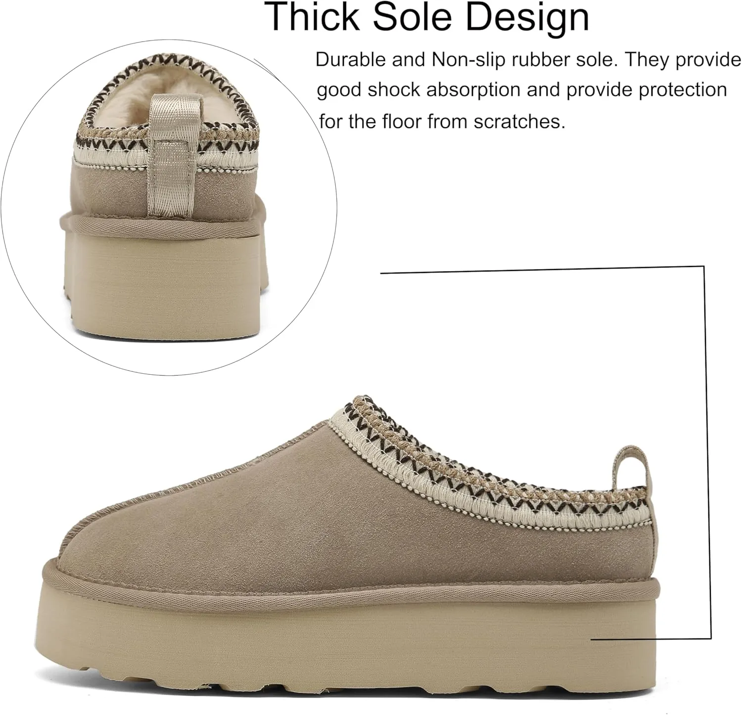 SMajong Women Platform Slippers Mini Snow Boots Thickened Flat Boot Fur Lined Shoes Home Slipper Winter Casual Shoes