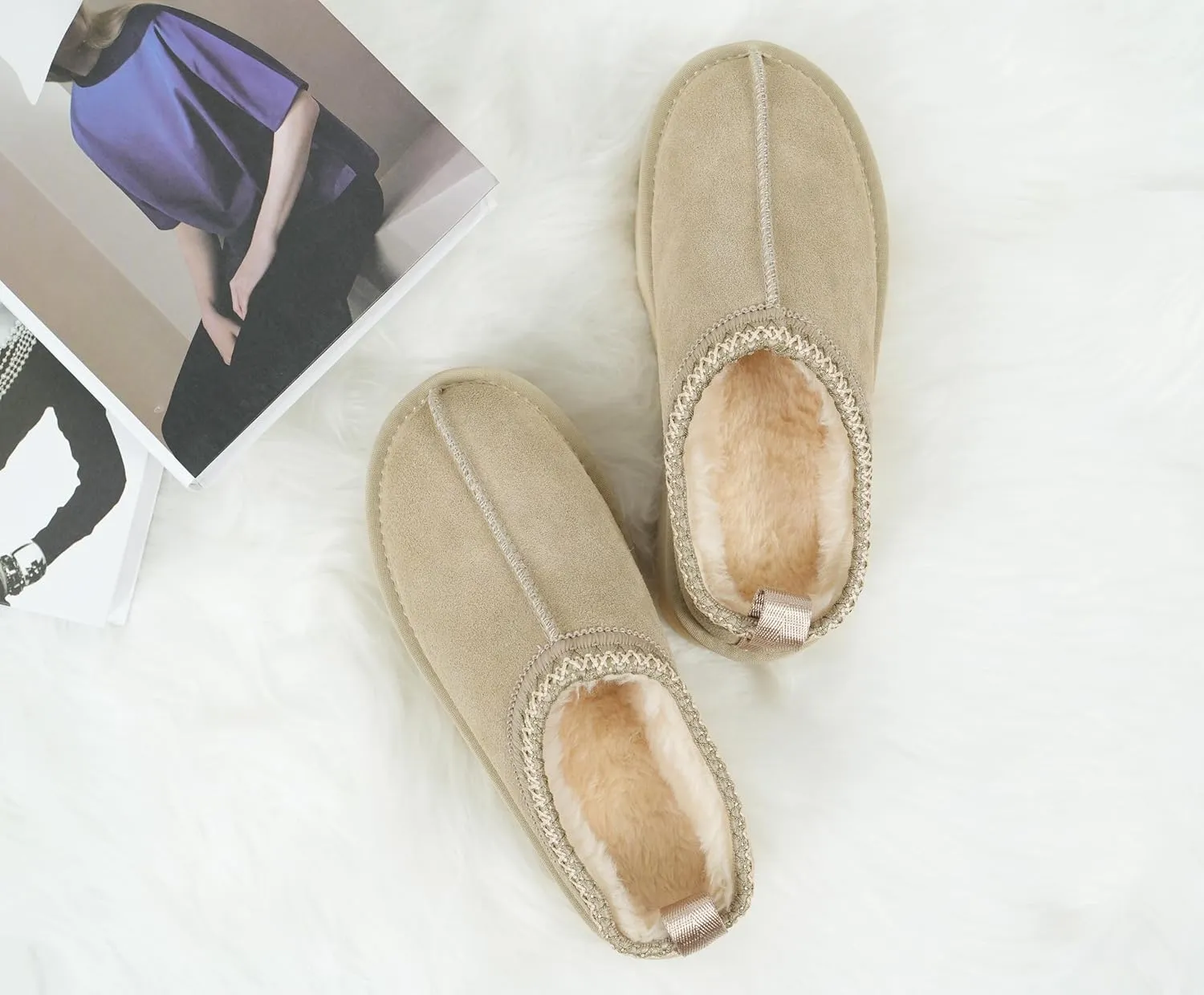 SMajong Women Platform Slippers Mini Snow Boots Thickened Flat Boot Fur Lined Shoes Home Slipper Winter Casual Shoes