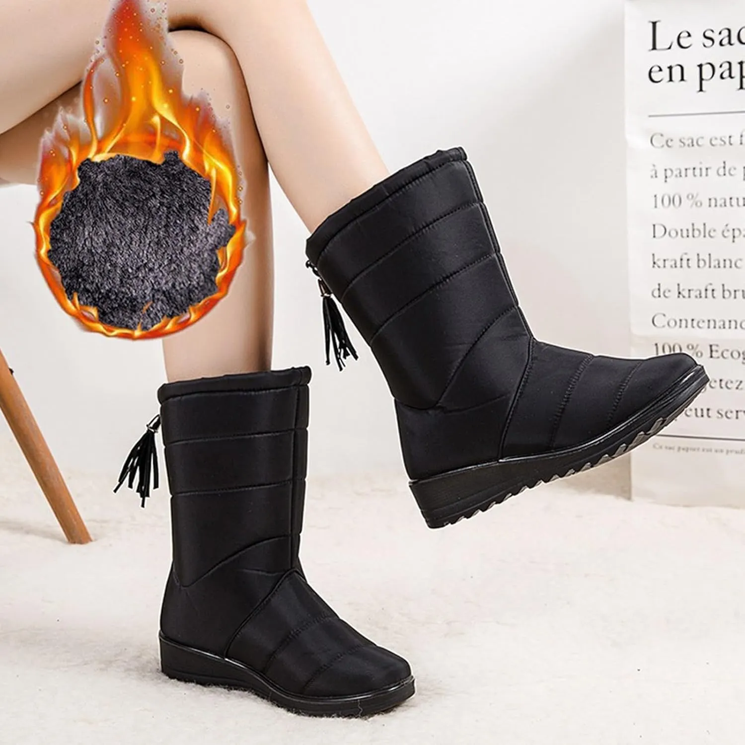 Snow Boots For Women Platform Boots for Women Comfy Flat Boots Fashion Comfortable Soft Sole Warm Padded Snow Boots