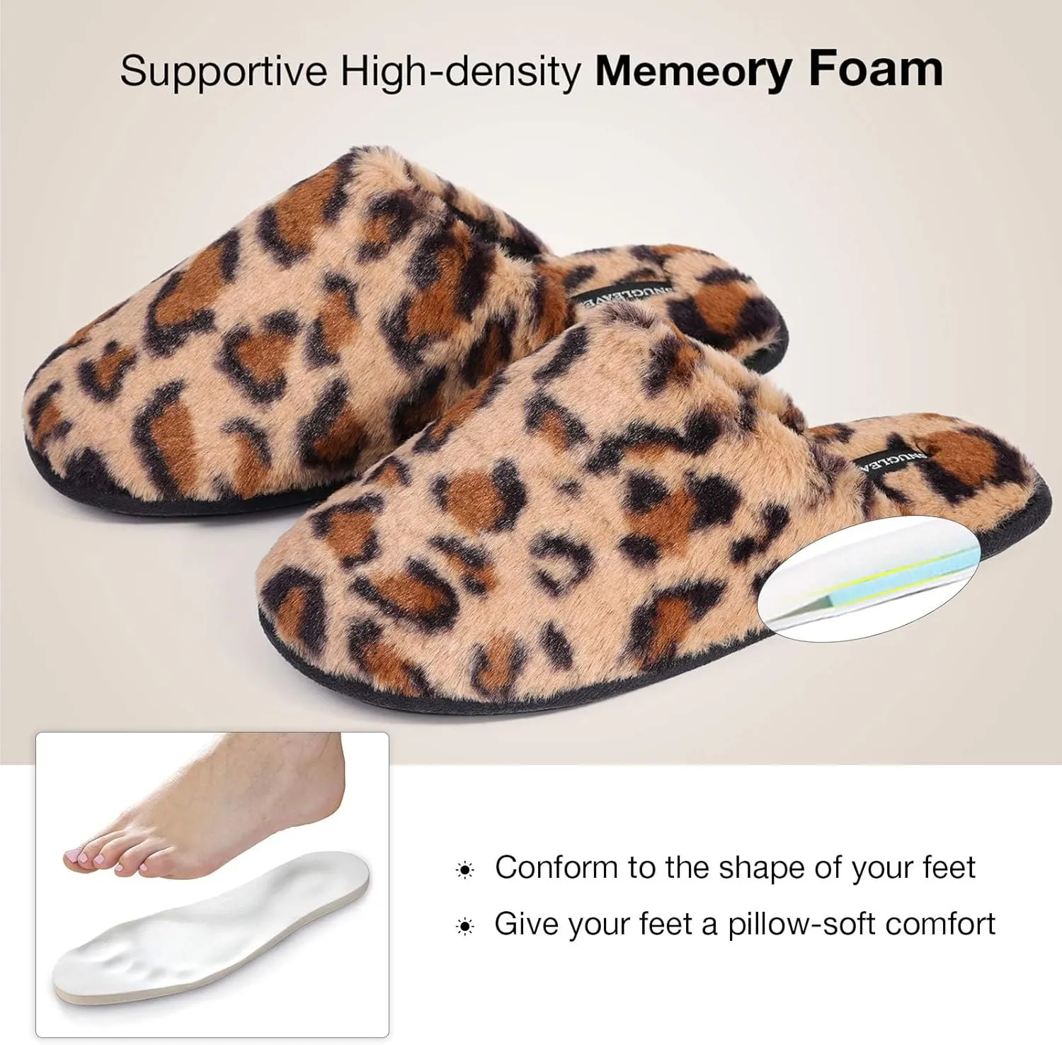 Snug Leaves Women's Fuzzy Scuff Slippers Soft Comfy Memory Foam Non-slip Indoor House Shoes