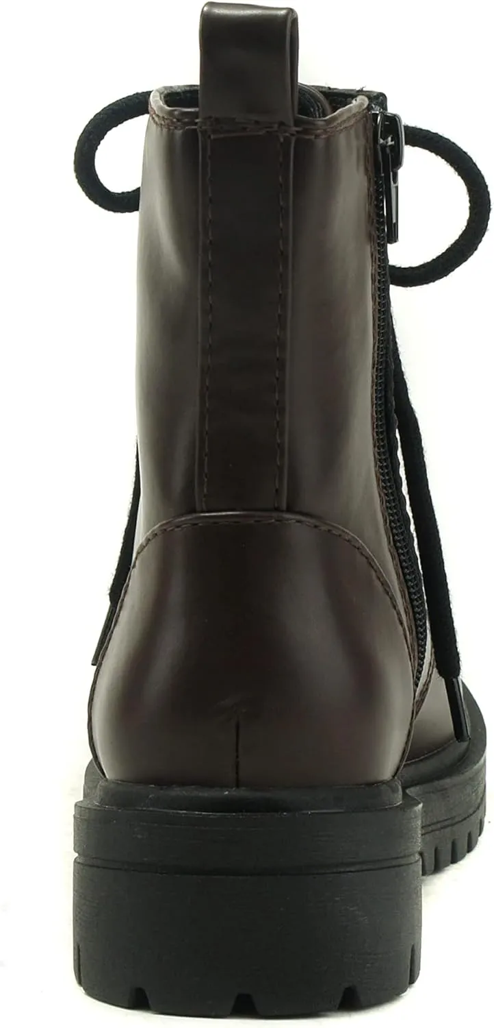 Soda FIRM - Lug Sole Combat Ankle Bootie Lace up w/Side Zipper