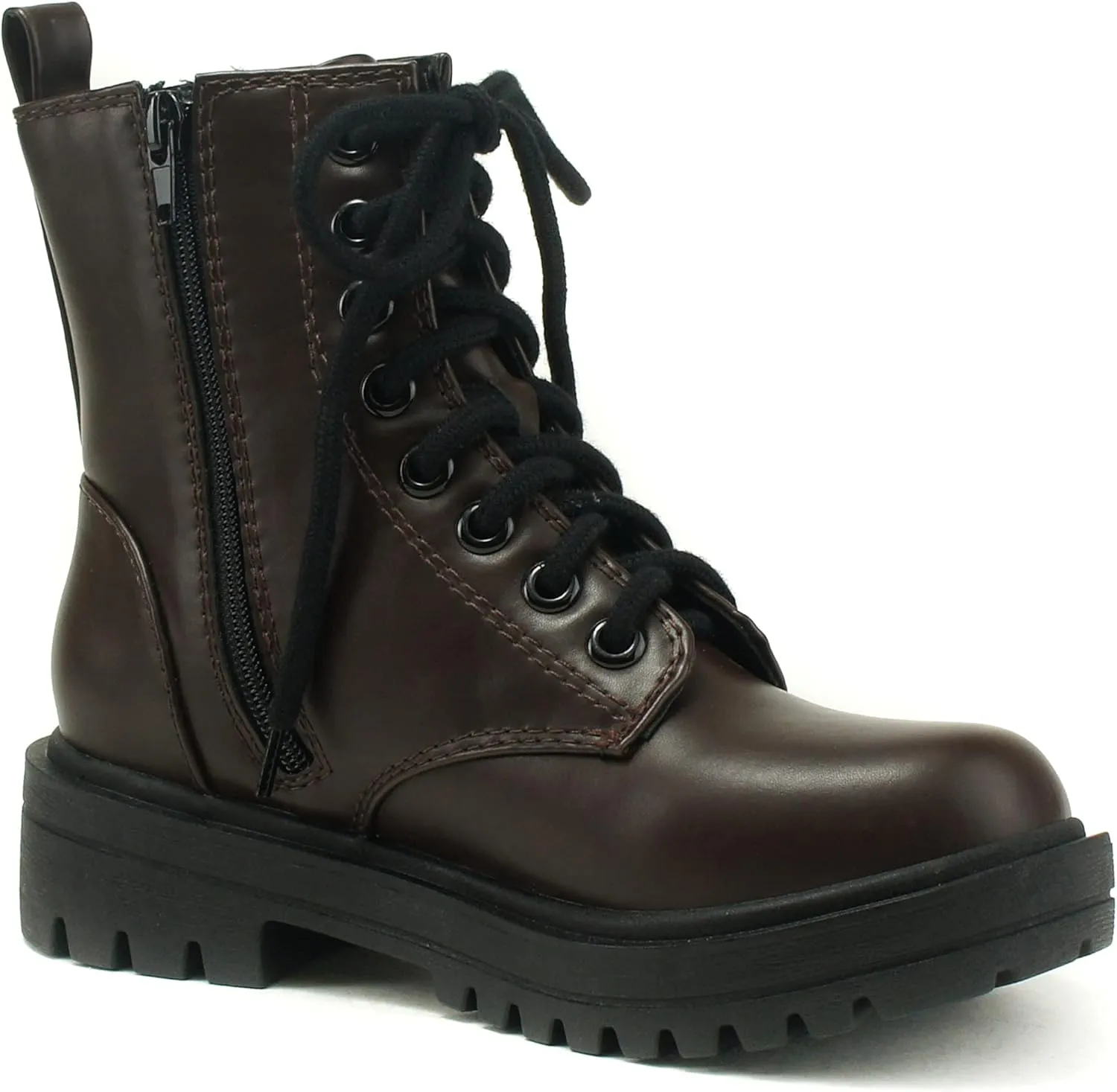 Soda FIRM - Lug Sole Combat Ankle Bootie Lace up w/Side Zipper