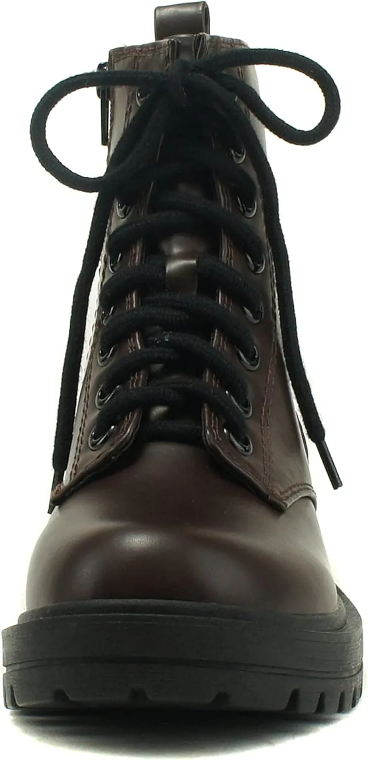 Soda FIRM - Lug Sole Combat Ankle Bootie Lace up w/Side Zipper