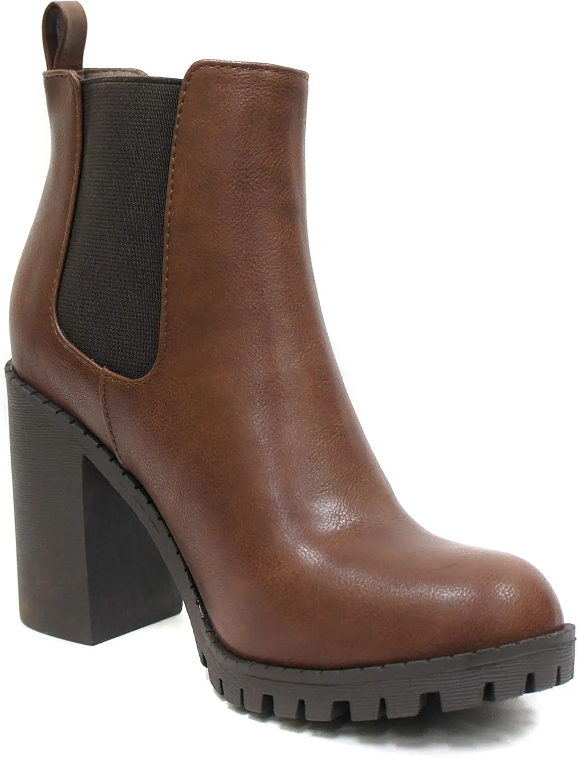 Soda Glove - Ankle Boot w/Lug Sole Elastic Gore and Chunky Heel