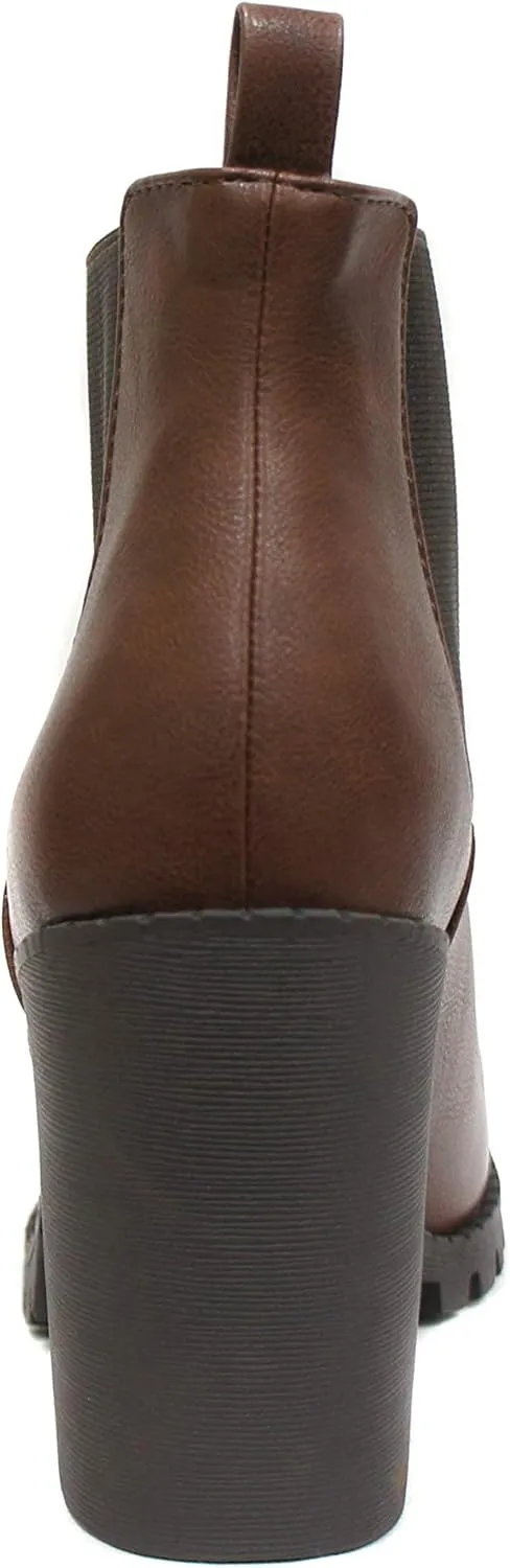 Soda Glove - Ankle Boot w/Lug Sole Elastic Gore and Chunky Heel