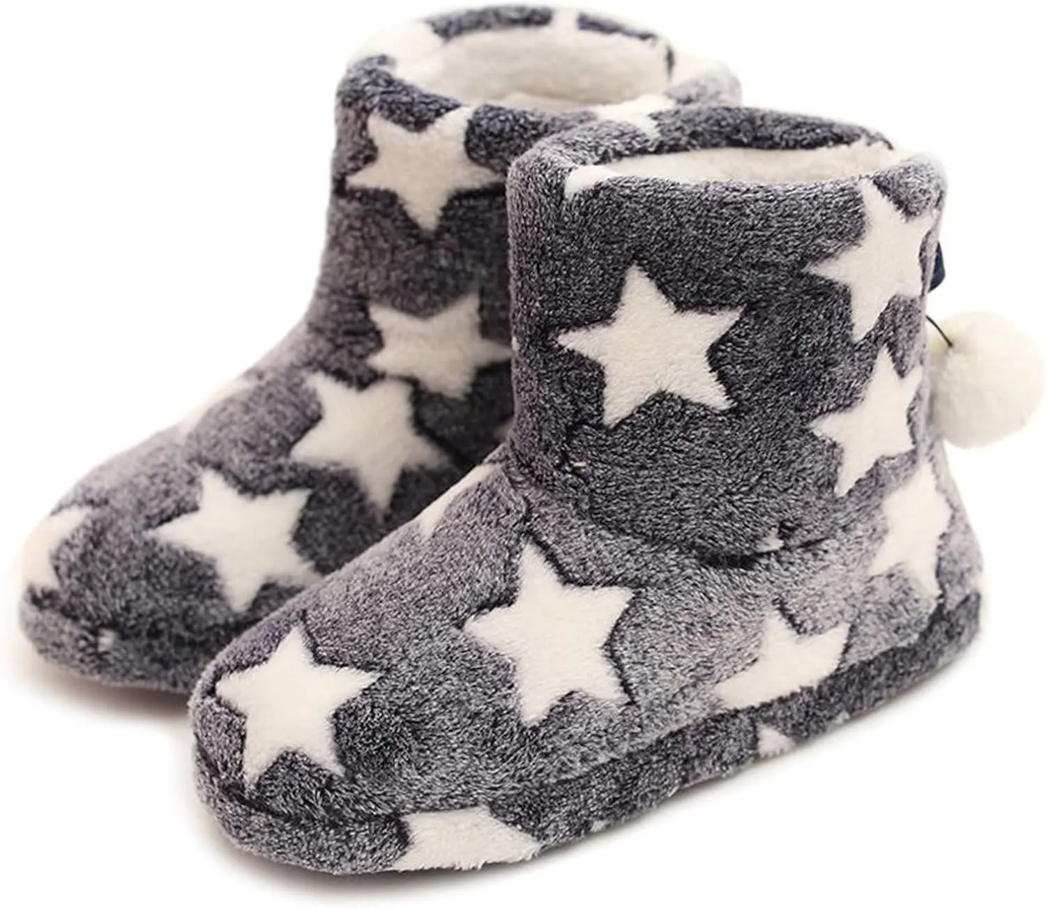Solaud Slipper Boots for Womens,Winter Warm Plush Lining House Shoes Booty Slippers With Pom Poms, Booties Slippers for Women Indoor