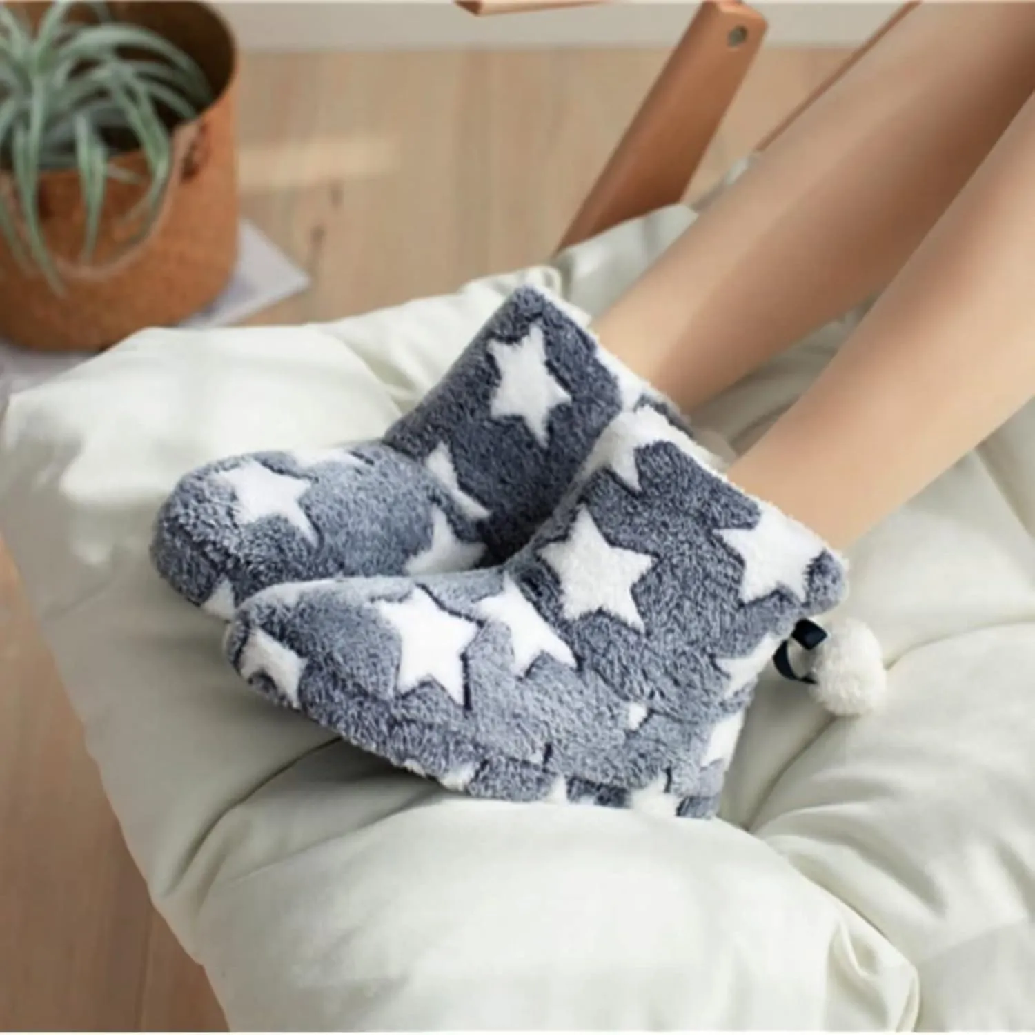 Solaud Slipper Boots for Womens,Winter Warm Plush Lining House Shoes Booty Slippers With Pom Poms, Booties Slippers for Women Indoor