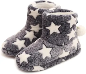 Solaud Slipper Boots for Womens,Winter Warm Plush Lining House Shoes Booty Slippers With Pom Poms, Booties Slippers for Women Indoor