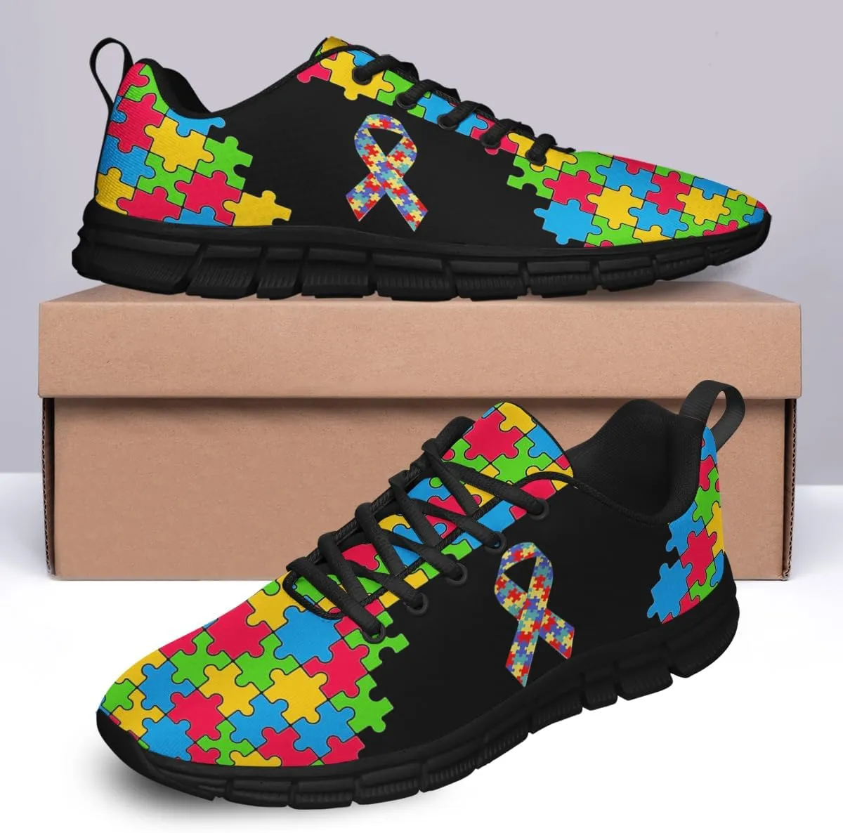 Sonzj-II Autism Shoes Women Men Running Sneakers Autism Awareness Puzzle Print Tennis Walking Gym Shoes Gifts for Mom