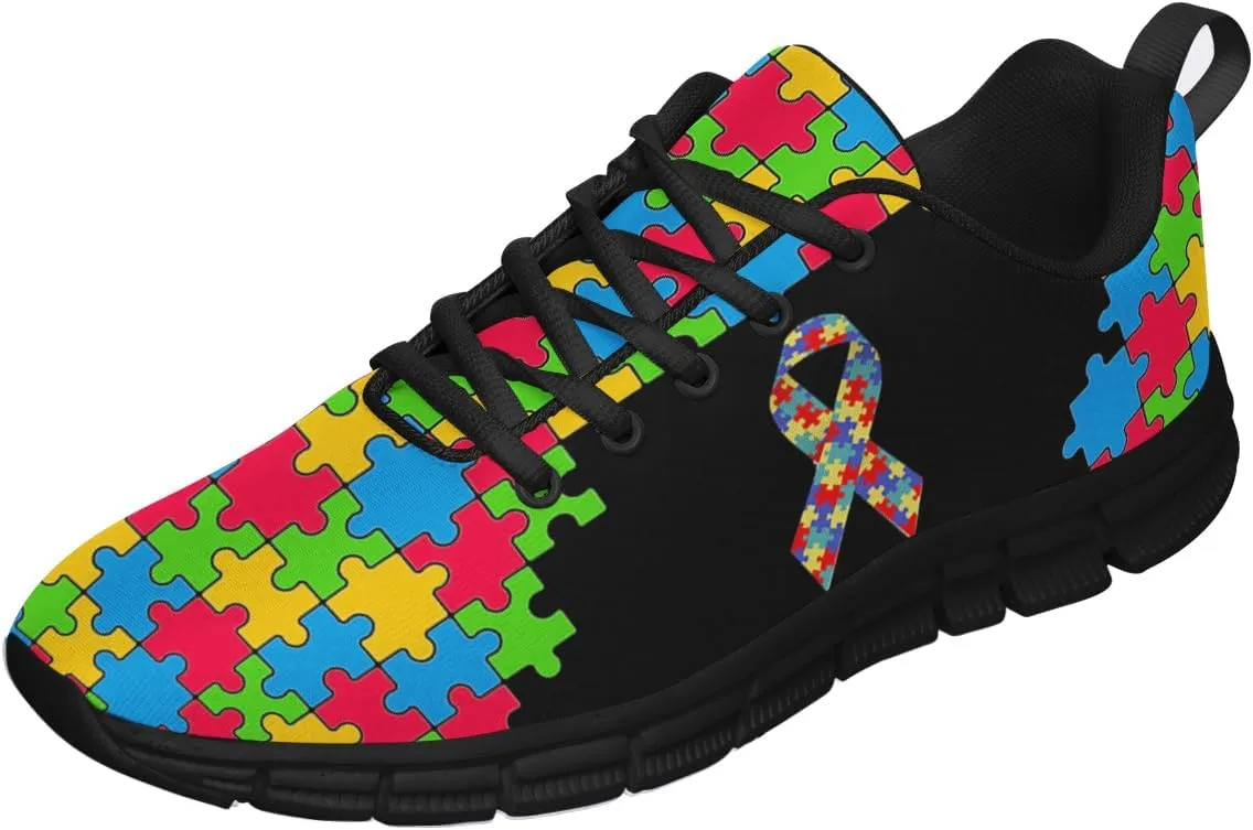 Sonzj-II Autism Shoes Women Men Running Sneakers Autism Awareness Puzzle Print Tennis Walking Gym Shoes Gifts for Mom
