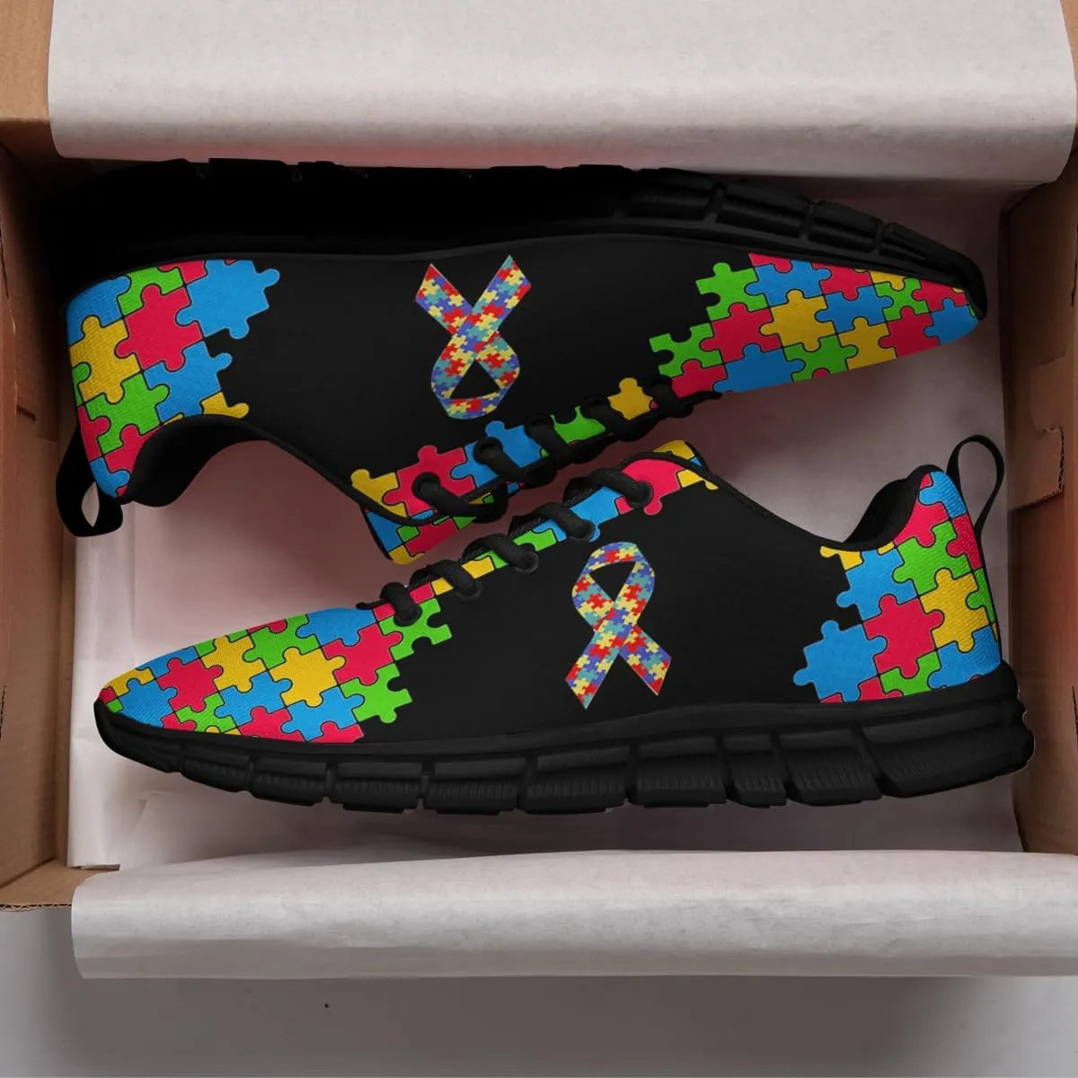 Sonzj-II Autism Shoes Women Men Running Sneakers Autism Awareness Puzzle Print Tennis Walking Gym Shoes Gifts for Mom