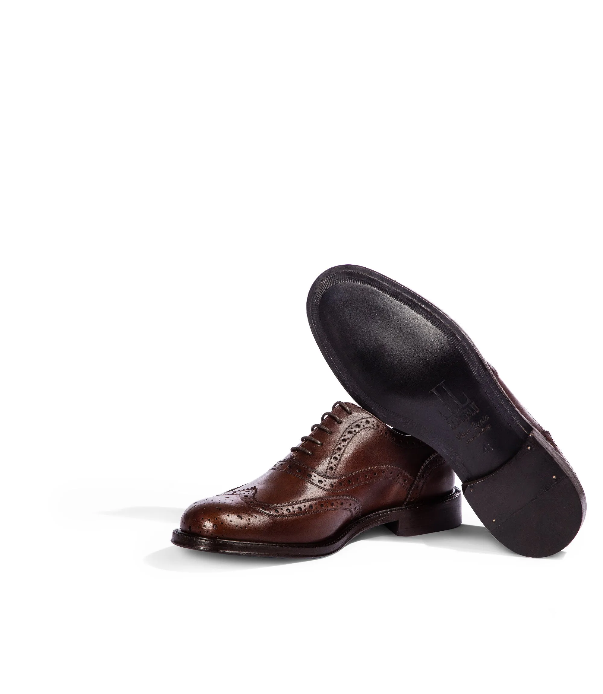 Stringate oxford in pelle brogue marrone