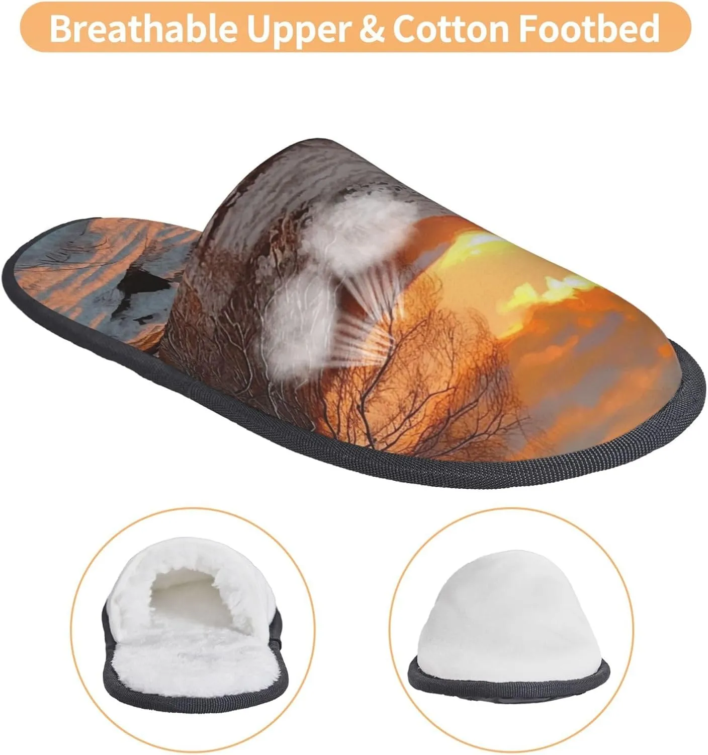 Sunset and snow Furry House Slippers for Women Men Soft Fuzzy Slippers Indoor Casual Plush House Shoes