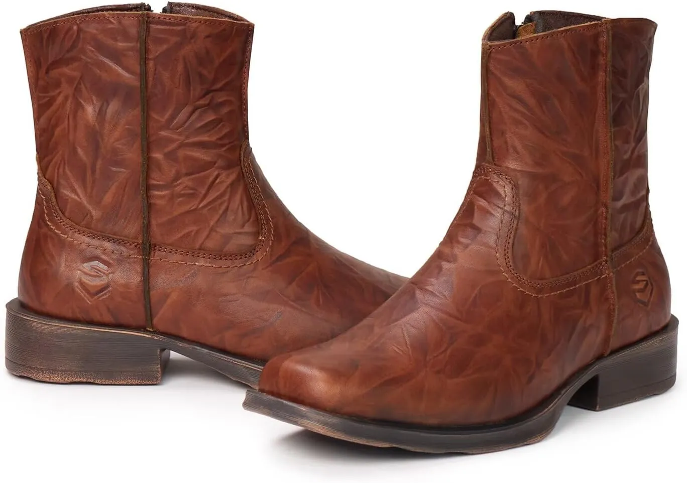 SUREWAY Cowboy Boots for Men - Square Toe Mens Western Slip on Boots, Slip Resistant Country Boots, Durable Comfortable, Old West Style Casual/Work/Dress Shoes