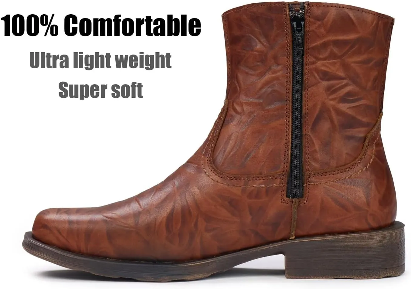 SUREWAY Cowboy Boots for Men - Square Toe Mens Western Slip on Boots, Slip Resistant Country Boots, Durable Comfortable, Old West Style Casual/Work/Dress Shoes