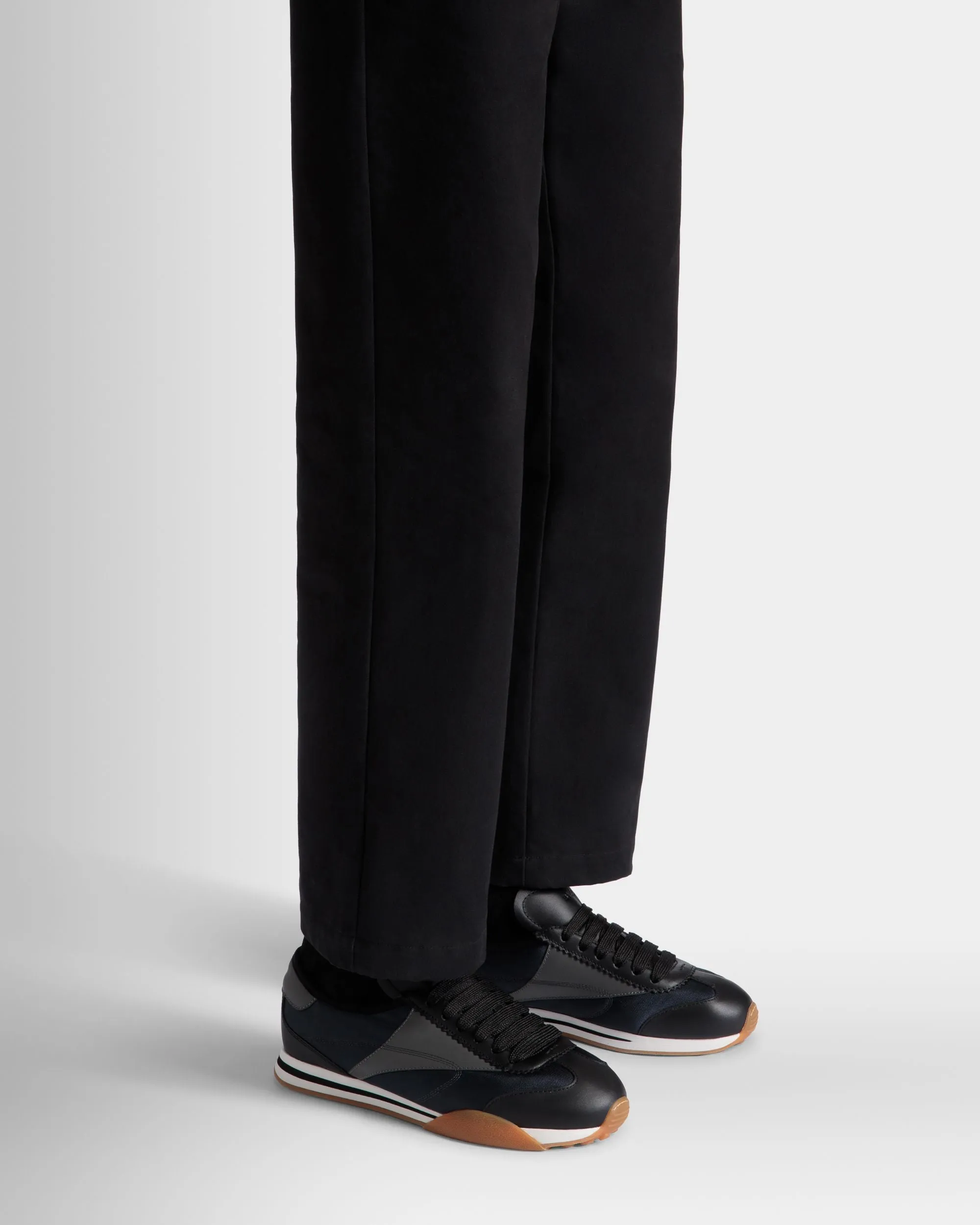 Sussex Sneaker In Black And Navy Blue Leather And Fabric