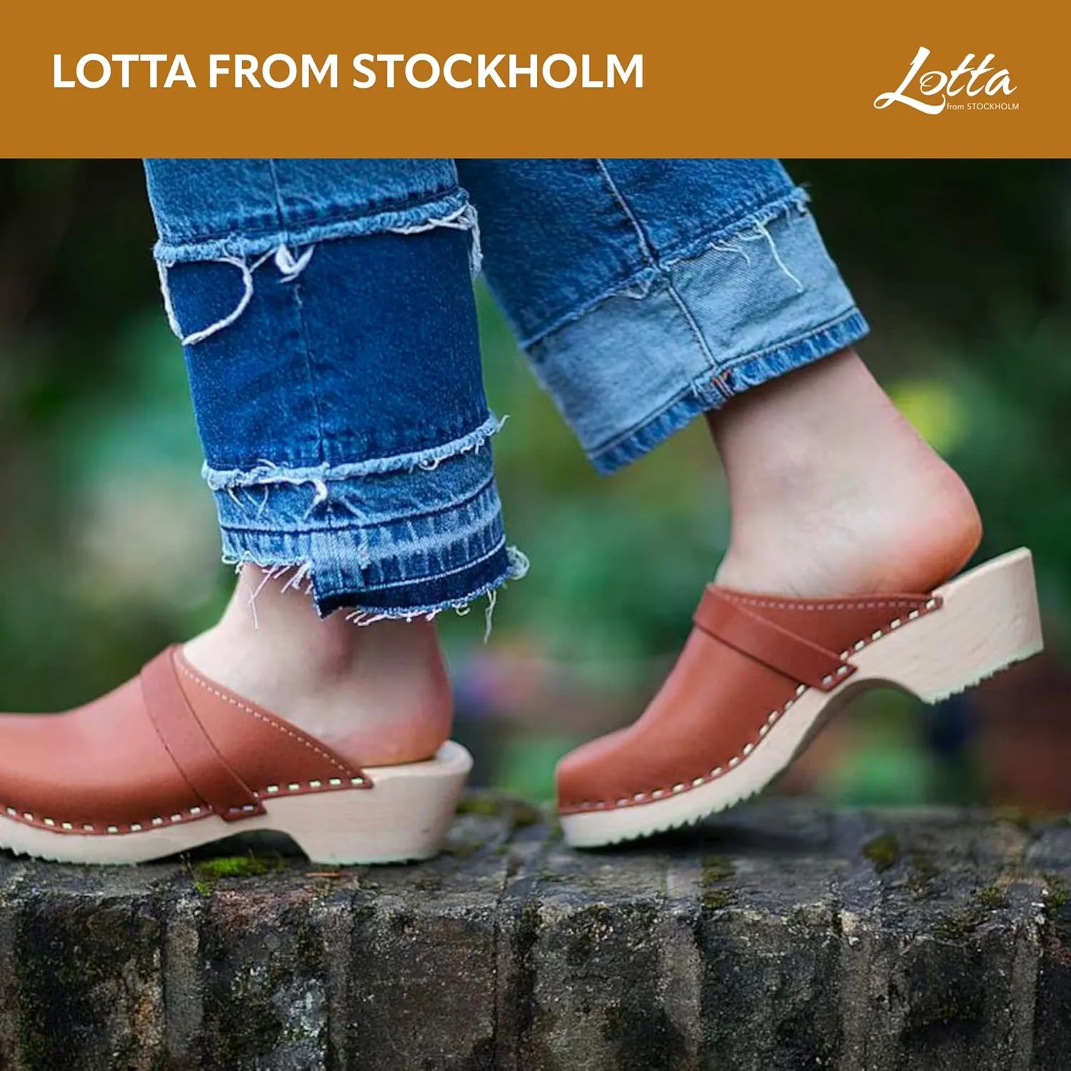 Swedish Classic Mule Clog - Tan Leather Clogs for Women I Supportive and Comfortable Wooden Clog with 2 inch Heel & 3/4 inch Platform
