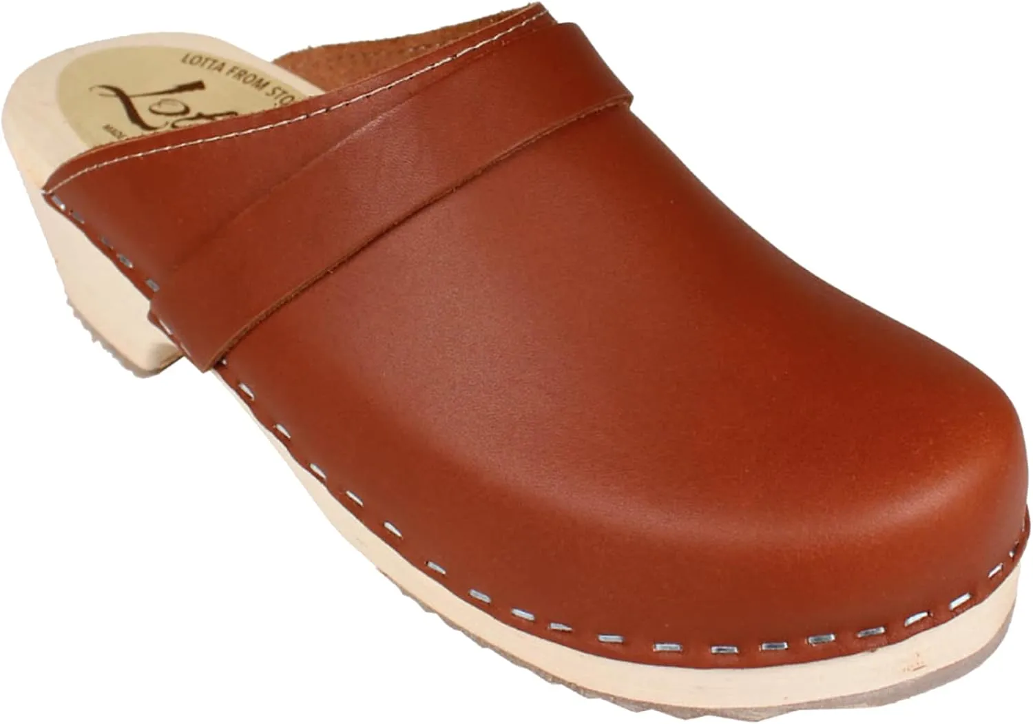 Swedish Classic Mule Clog - Tan Leather Clogs for Women I Supportive and Comfortable Wooden Clog with 2 inch Heel & 3/4 inch Platform
