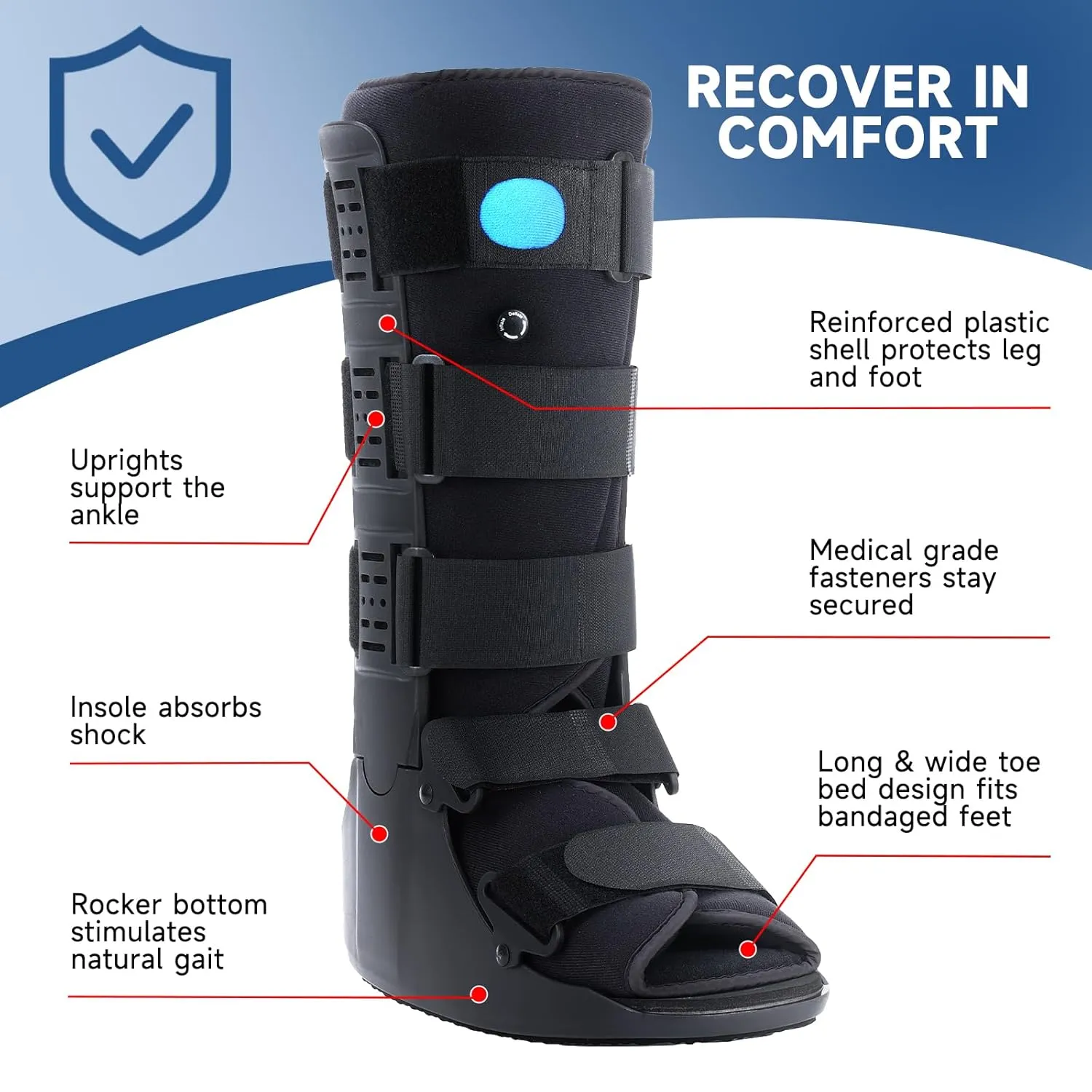 Tall Inflatable Walking Boot, Air Cam Walker Fracture Boot Orthopaedic boot for Sprained Ankle, Air Walker Brace for Broken Foot Achilles Tendon Injury Black (Medium)