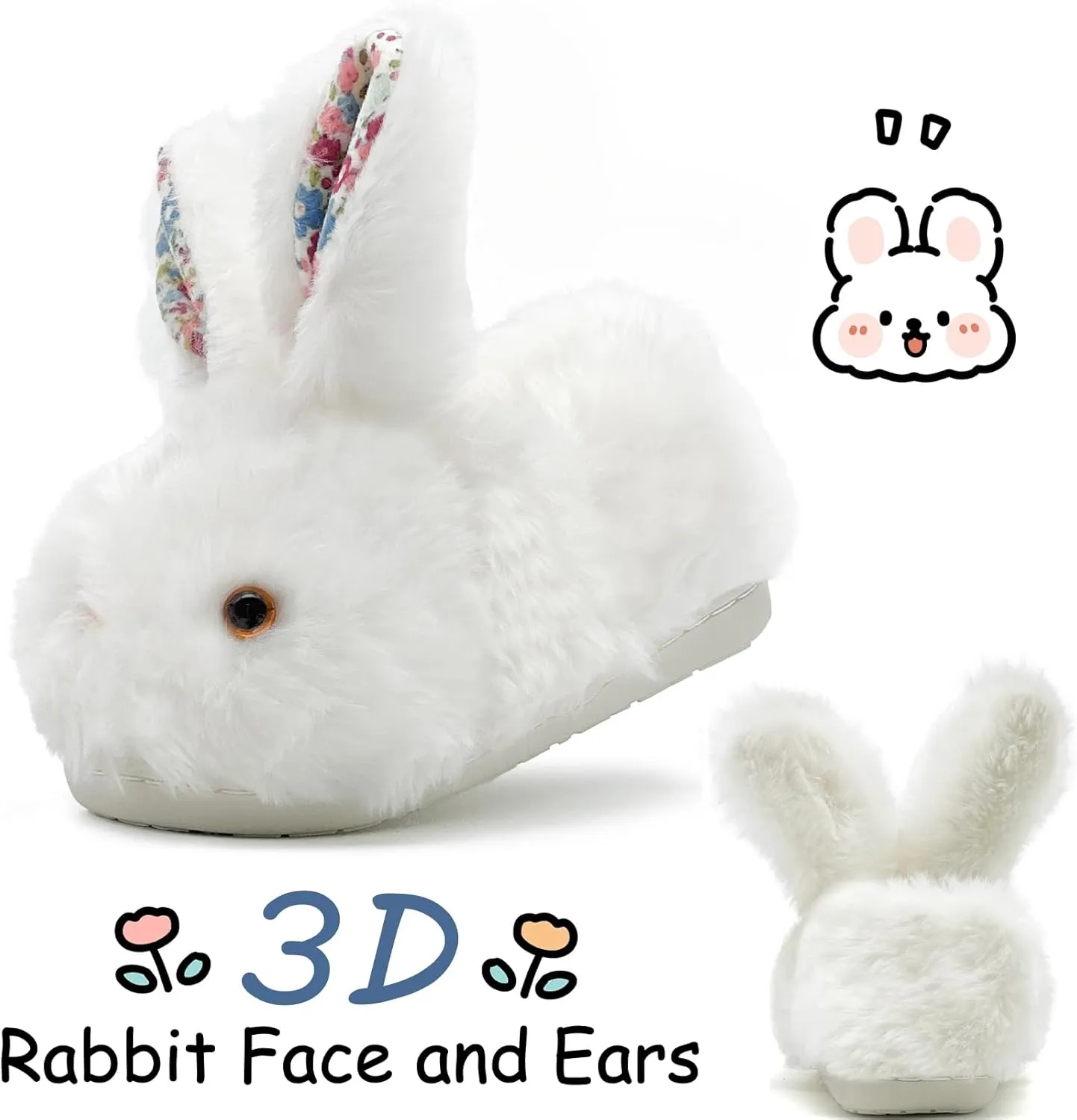 Toddler Slippers Girls Boys Kids Bunny House Slipper Winter Cute Rabbit Slippers Warm Soft Plush Fuzzy Slippers Indoor Non-Slip Animal Cartoon Slippers