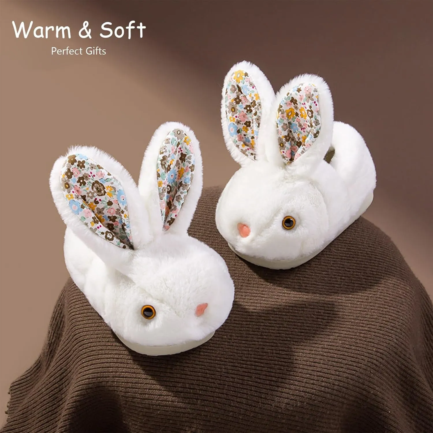 Toddler Slippers Girls Boys Kids Bunny House Slipper Winter Cute Rabbit Slippers Warm Soft Plush Fuzzy Slippers Indoor Non-Slip Animal Cartoon Slippers