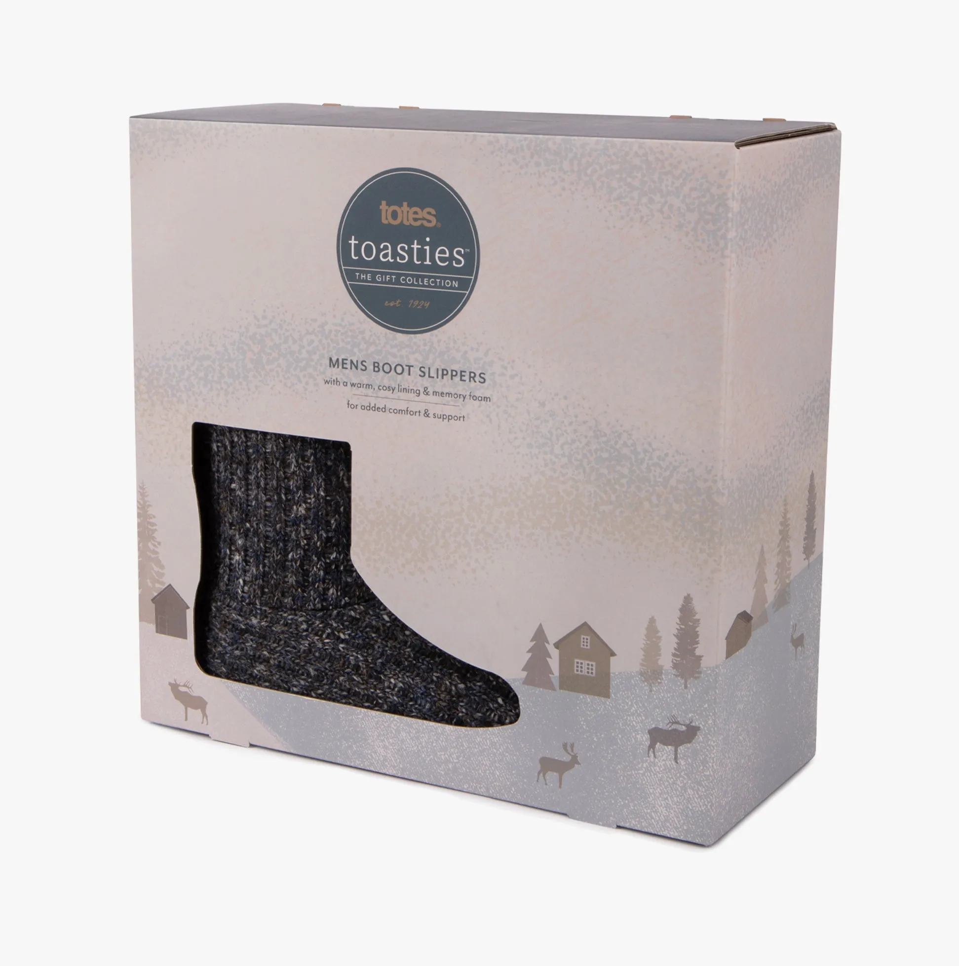 Totes Toasties RIB KNIT BOOT Slippers Mens Navy