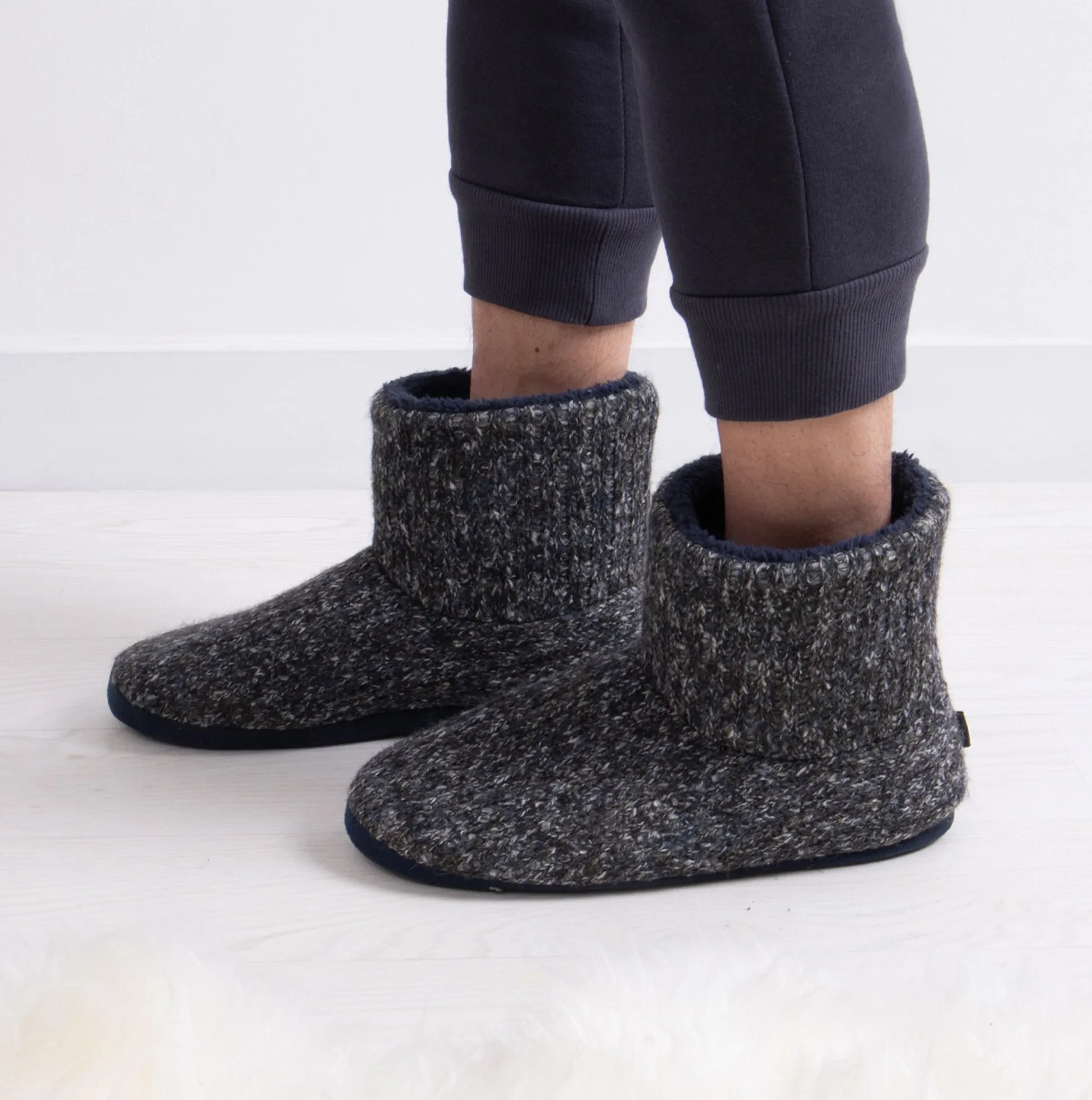 Totes Toasties RIB KNIT BOOT Slippers Mens Navy