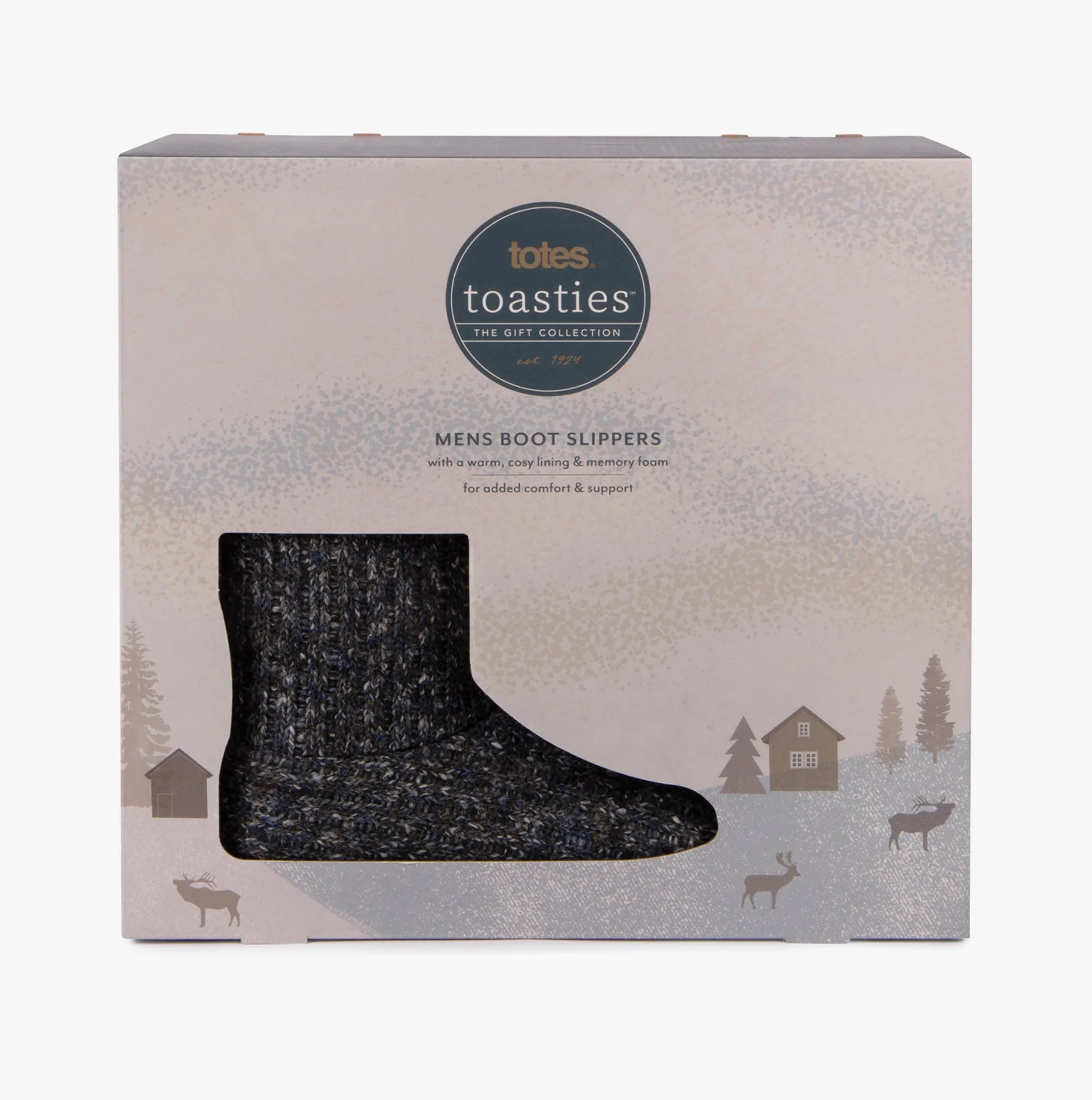 Totes Toasties RIB KNIT BOOT Slippers Mens Navy
