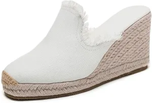 U-lite Womens Platform Wedge Sandals Espadrilles Slip On Dress Summer Mule Slippers Shoes White 9.5