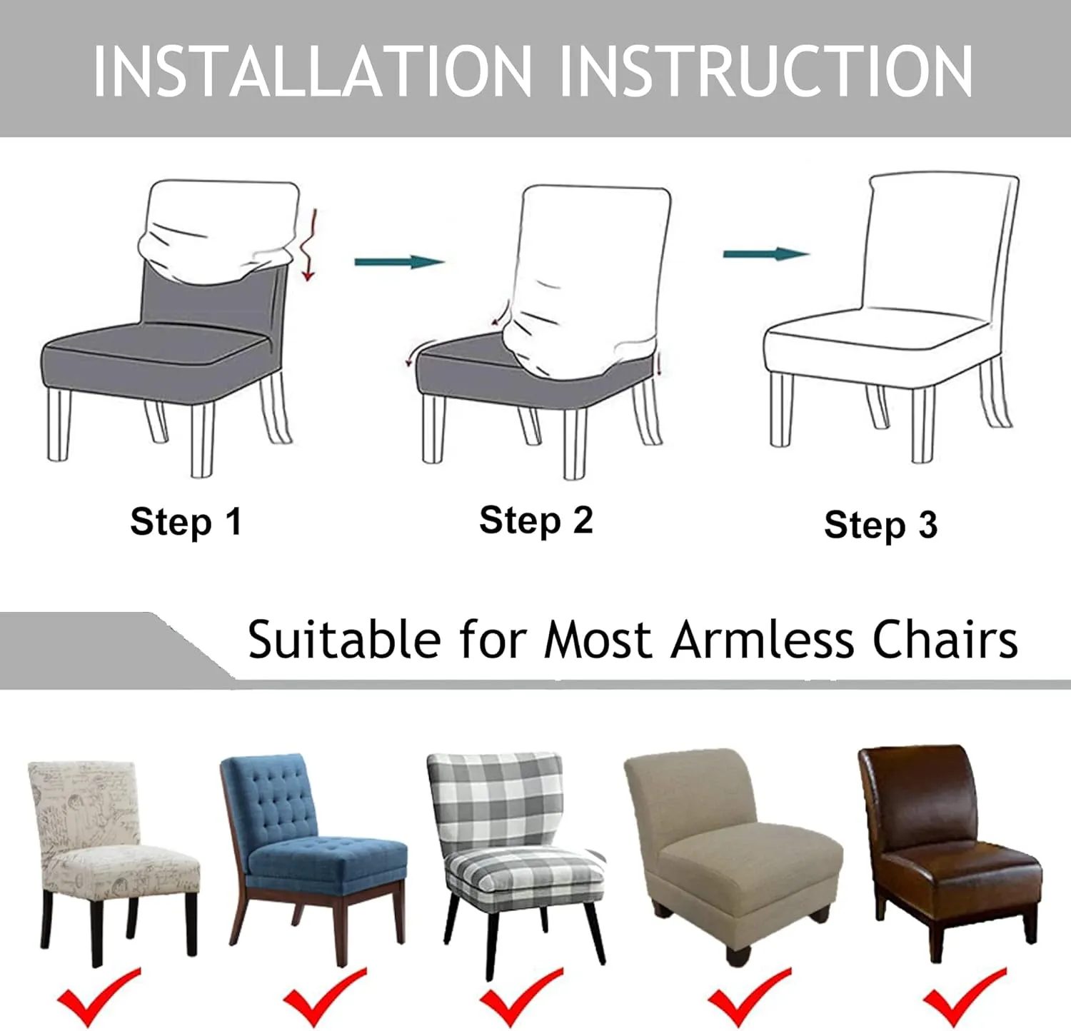 UCCONO Armless Accent Chair Slipcovers, Thick Velvet Slipper Accent Chair Covers for Living Room Oversized Big Chairs, Removable Furniture Protector with Elastic Bottom, Machine Washable (Navy)