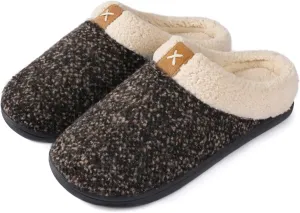 ULTRAIDEAS Mens Slip On Slippers, Sherpa Lined House Shoes with Memory Foam for Indoor Outdoor, Machine Washable