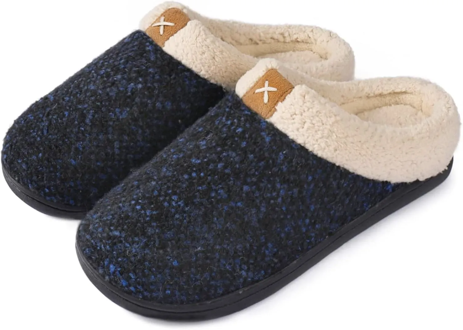 ULTRAIDEAS Mens Slip On Slippers, Sherpa Lined House Shoes with Memory Foam for Indoor Outdoor, Machine Washable