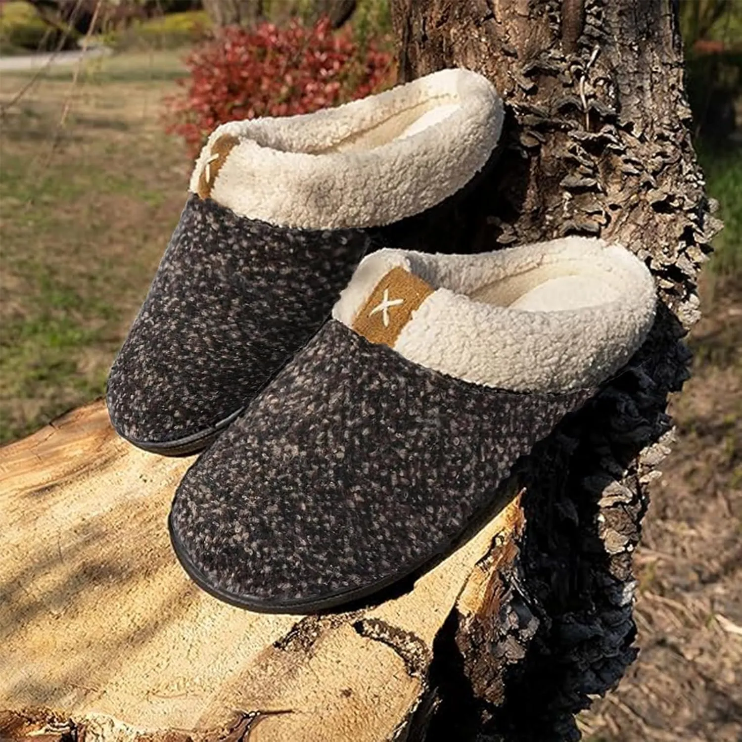 ULTRAIDEAS Mens Slip On Slippers, Sherpa Lined House Shoes with Memory Foam for Indoor Outdoor, Machine Washable
