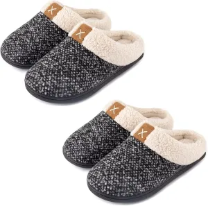 ULTRAIDEAS Set of 2 Pairs - Women's Bedroom Slipper with Memory Foam(Grey, Size 7-8/ Size 9-10)