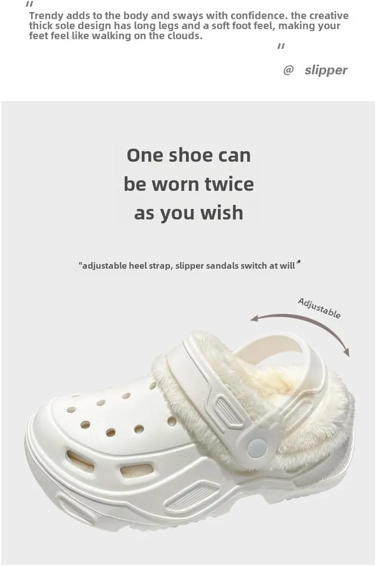 Unisex Plush Lined Clogs, Warm & Cozy Indoor/Outdoor Platform Slides with Fuzzy Lining