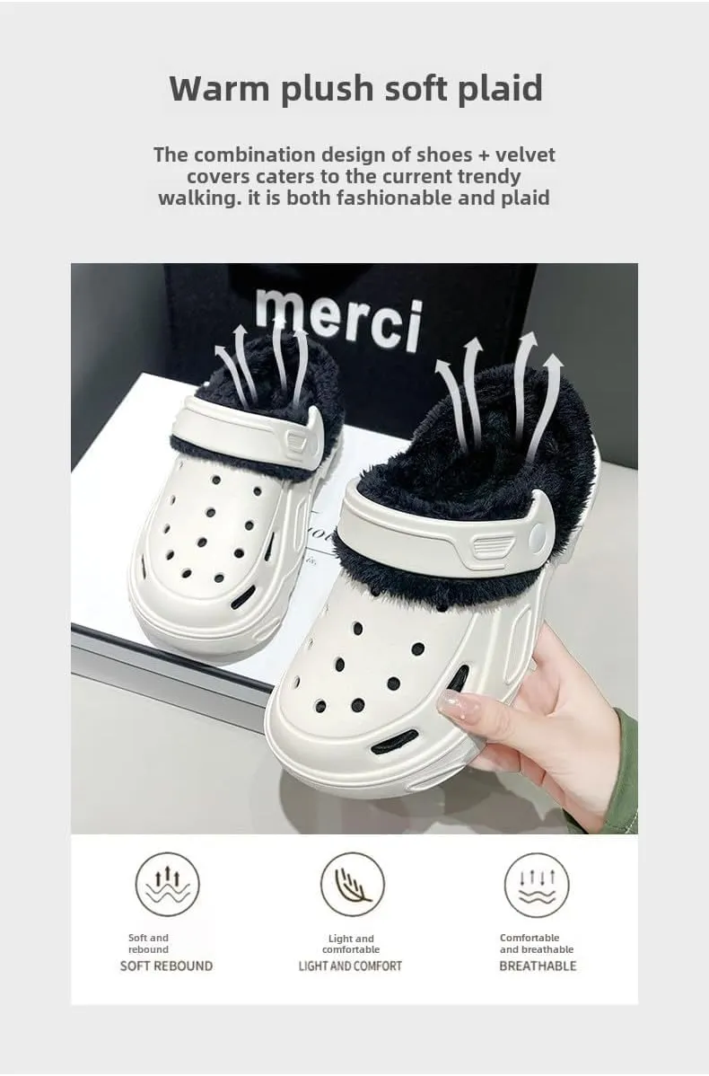 Unisex Plush Lined Clogs, Warm & Cozy Indoor/Outdoor Platform Slides with Fuzzy Lining
