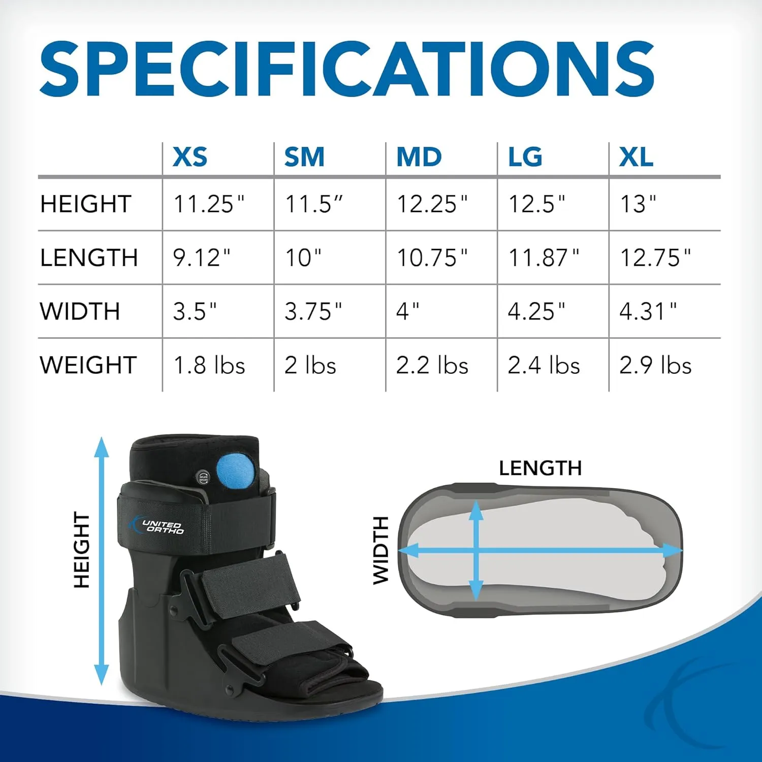United Ortho Short Air Cam Walker Fracture Boot, Large, Black