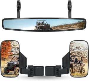 UTV Side Rear View Mirror For 1.75" Roll Bar Compatible with Polaris RZR 900 1000 Turbo PRO XP, Honda Pioneer 1000, Yamaha Rhino, Arctic Cat Wildcat Trail, Kawasaki Teryx, with Center View Mirror