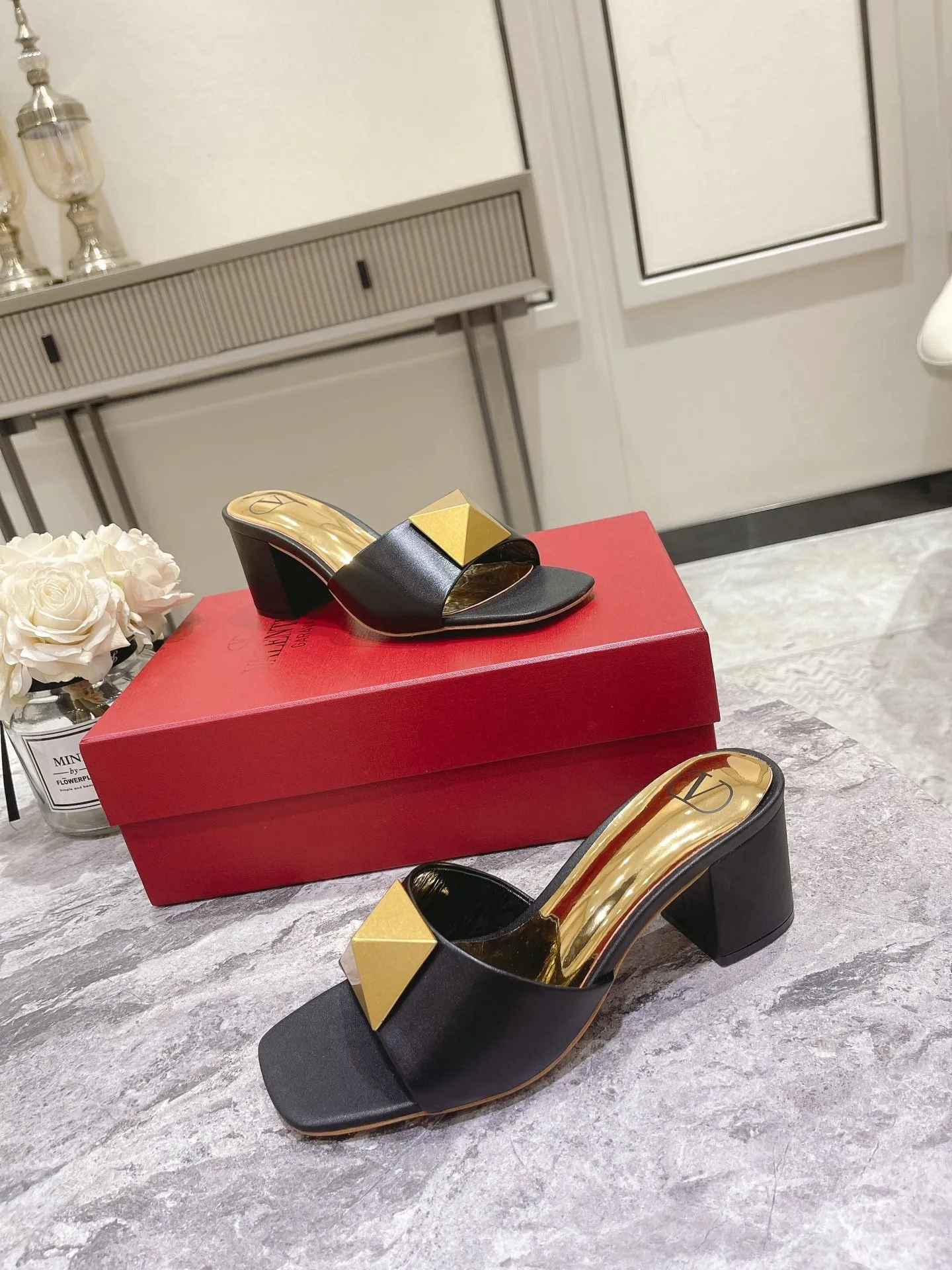 Valentino 25 Mid Heel Mules Calfskin